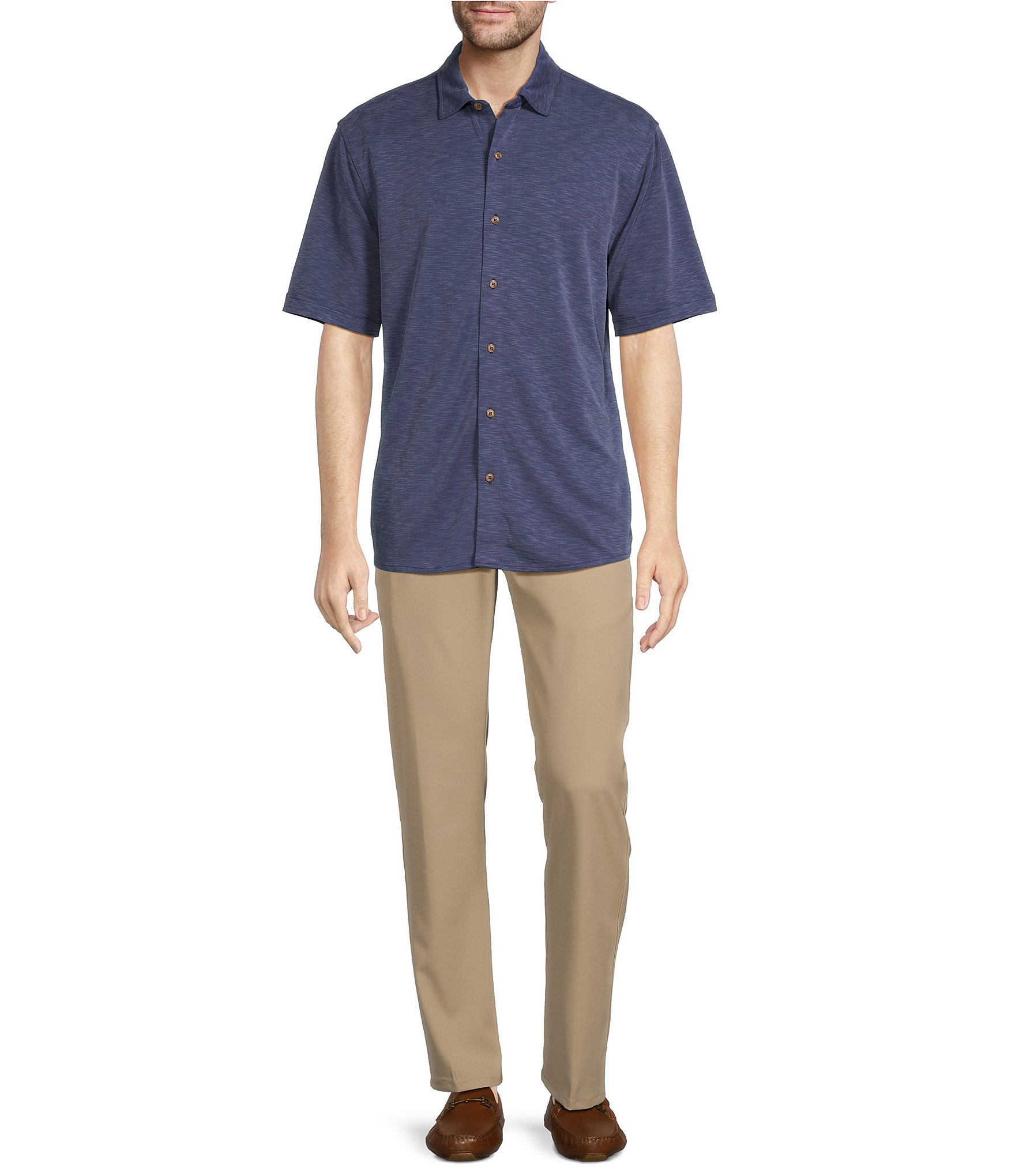 Roundtree & Yorke Short Sleeve Solid Coatfront Shirt