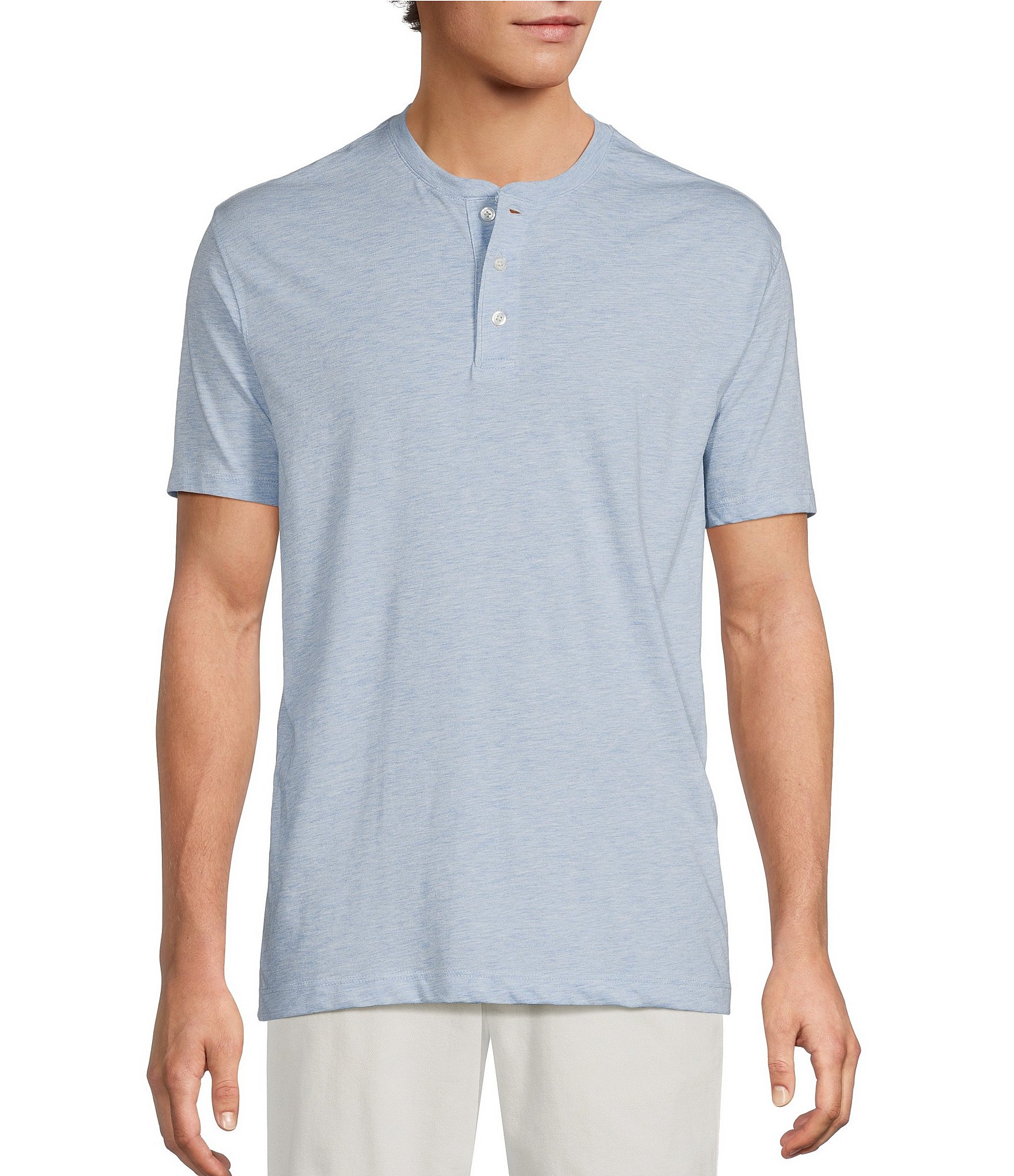 Roundtree & Yorke Solid Cloud Short Sleeve Henley Shirt