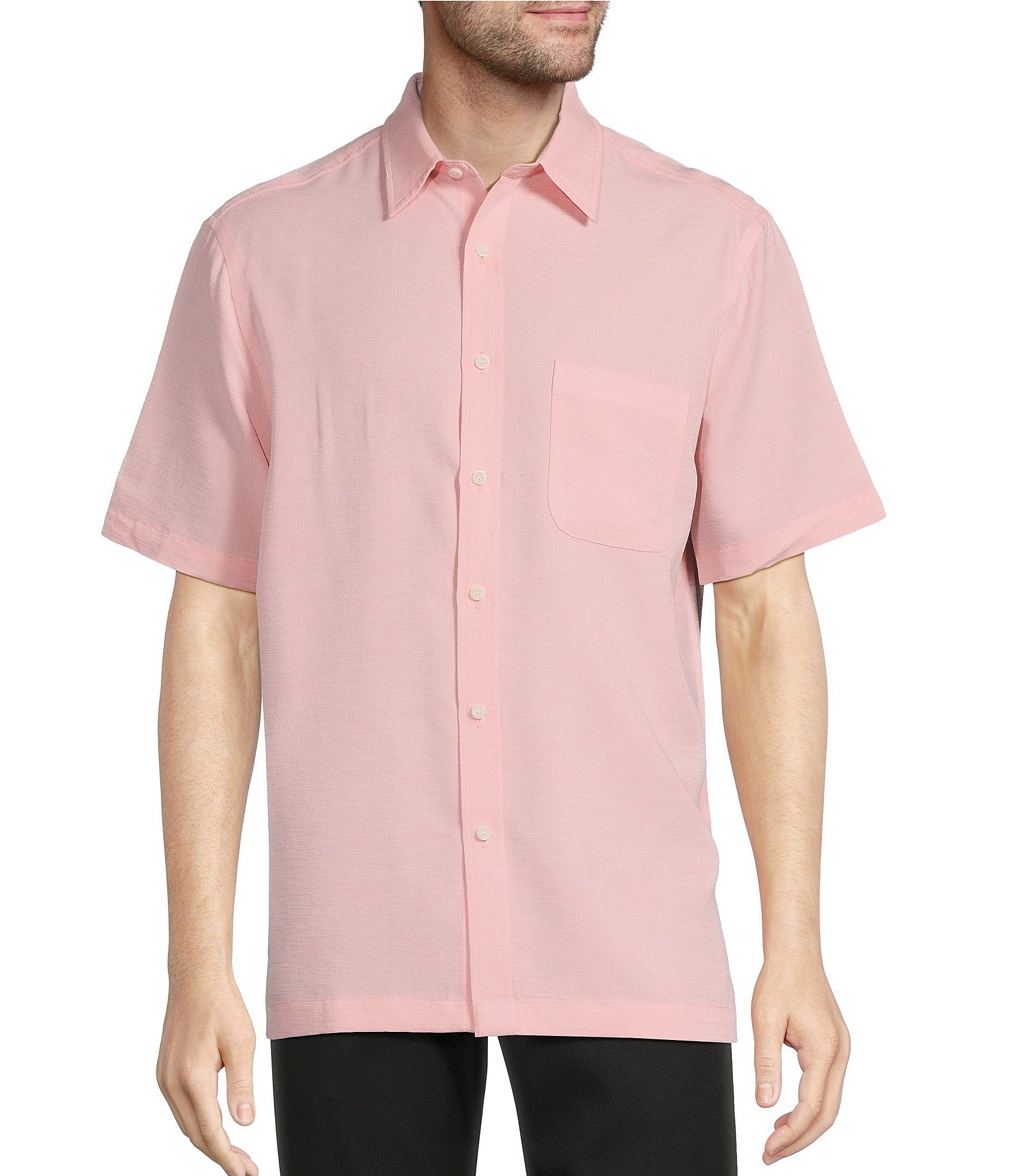 Roundtree & Yorke Short Sleeve Solid Jacquard Sport Shirt