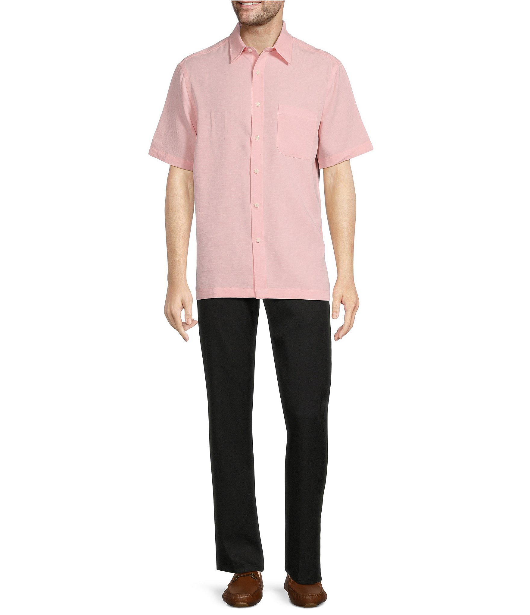 Roundtree & Yorke Short Sleeve Solid Jacquard Sport Shirt