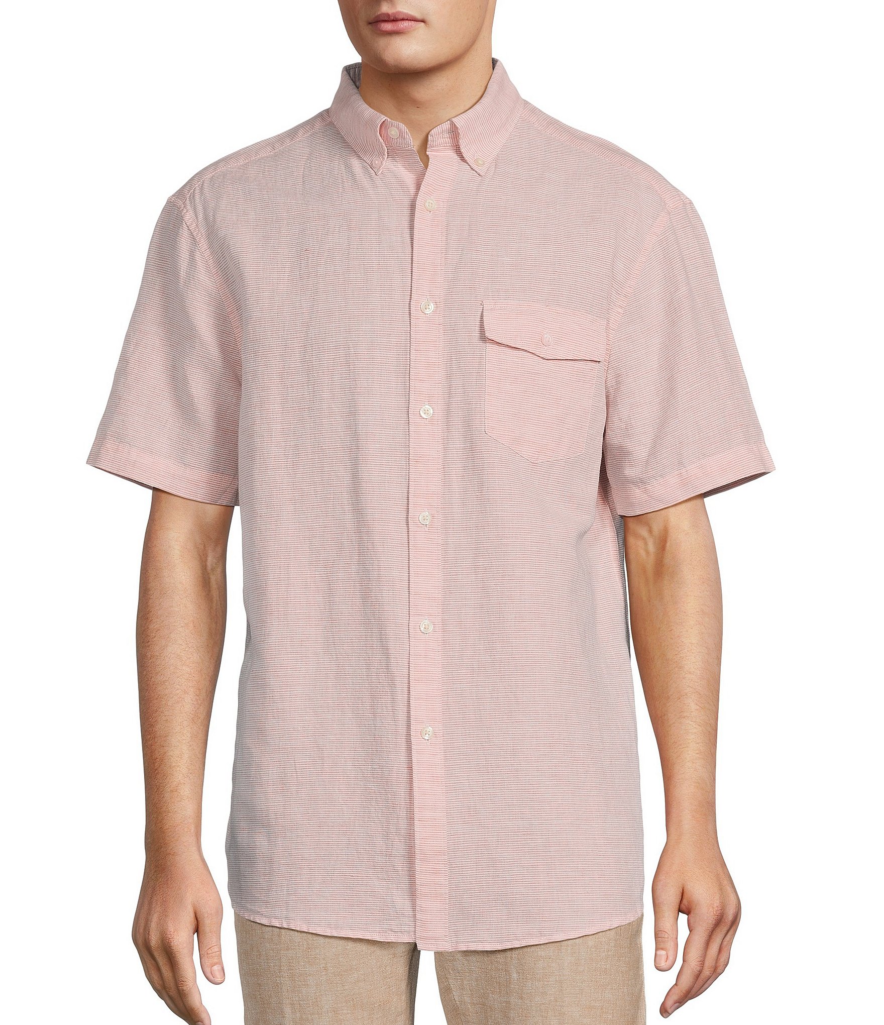 Roundtree & Yorke Short Sleeve Solid Linen Blend Sport Shirt