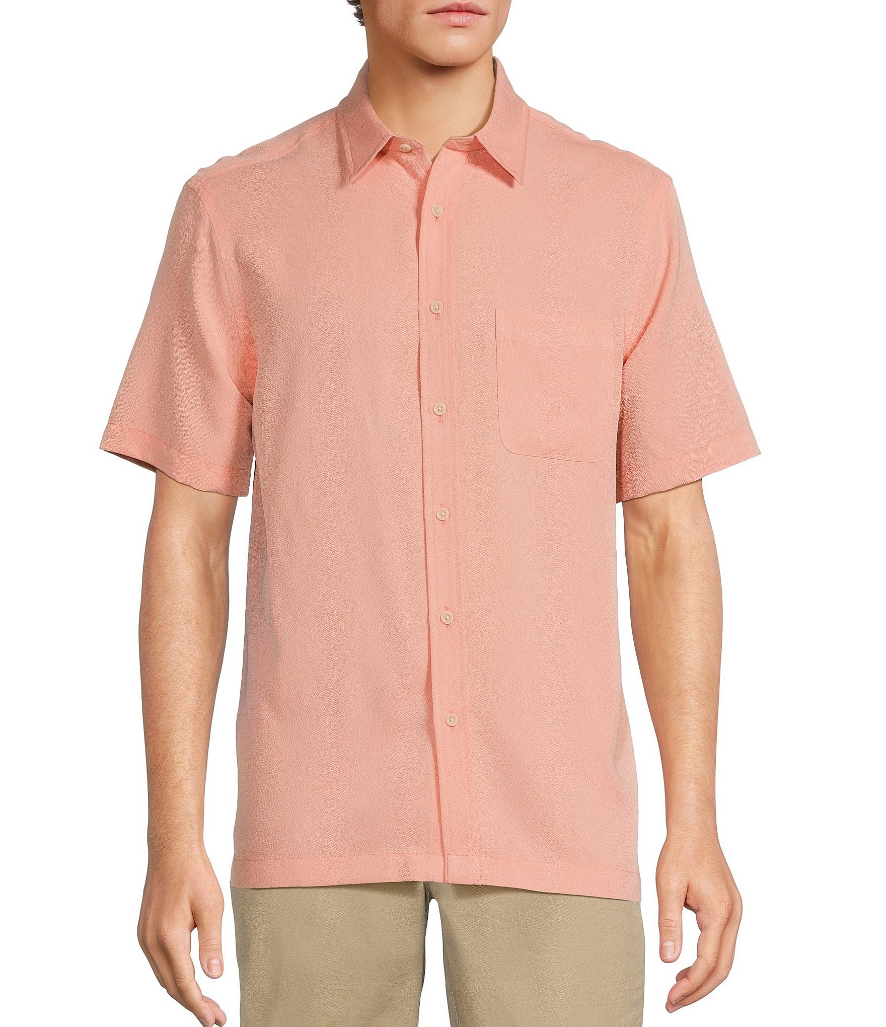 Roundtree & Yorke Short Sleeve Solid Polynosic Jacquard Sport Shirt