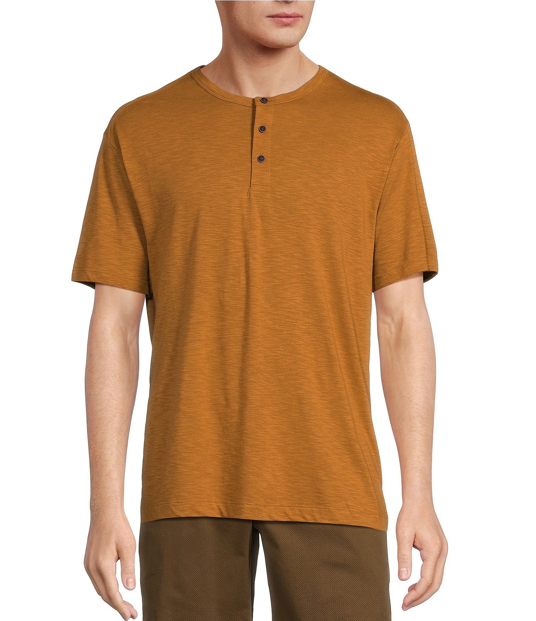 Roundtree & Yorke Short Sleeve Solid Slub Henley Shirt