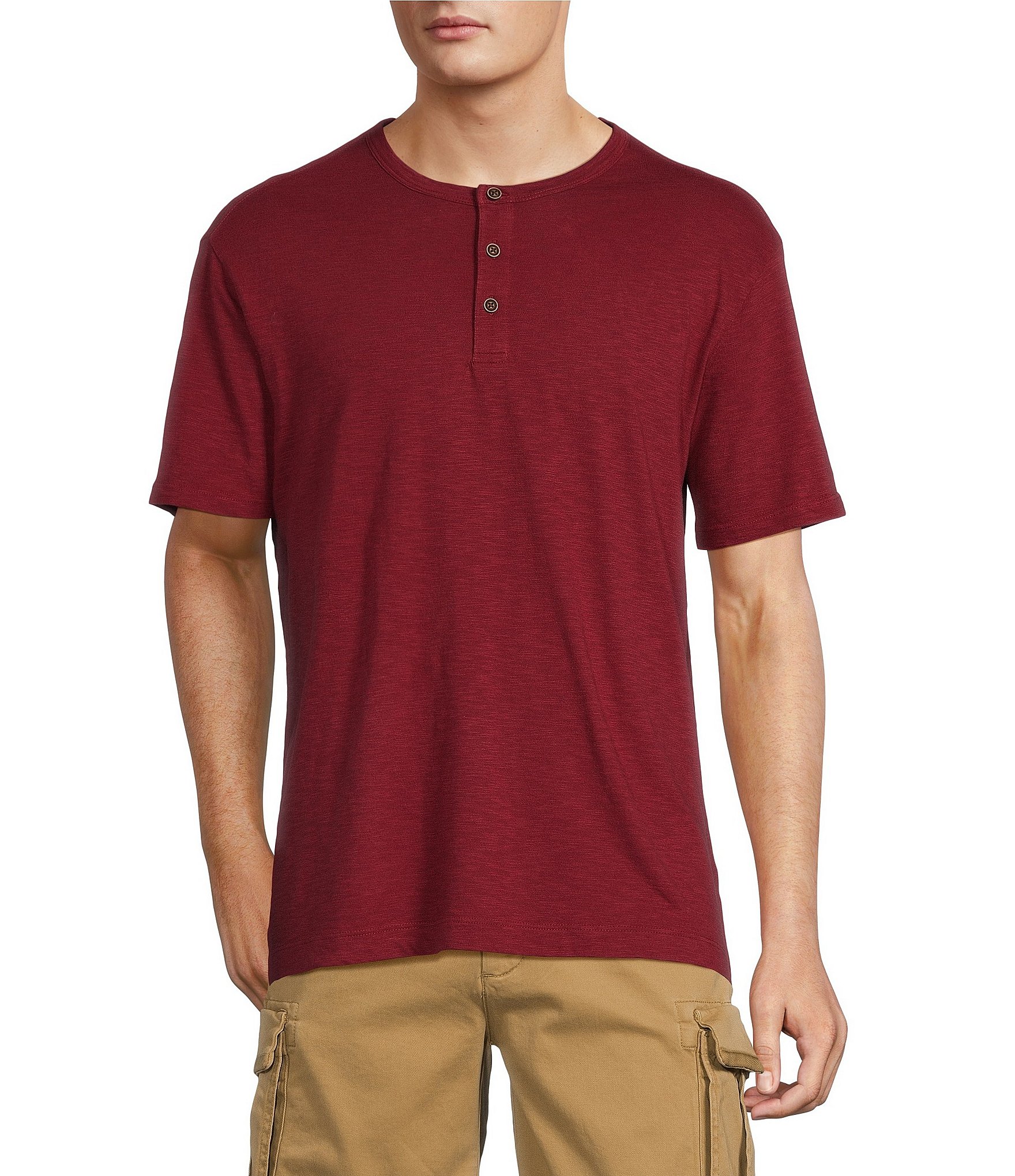 Roundtree & Yorke Short Sleeve Solid Slub Henley Shirt