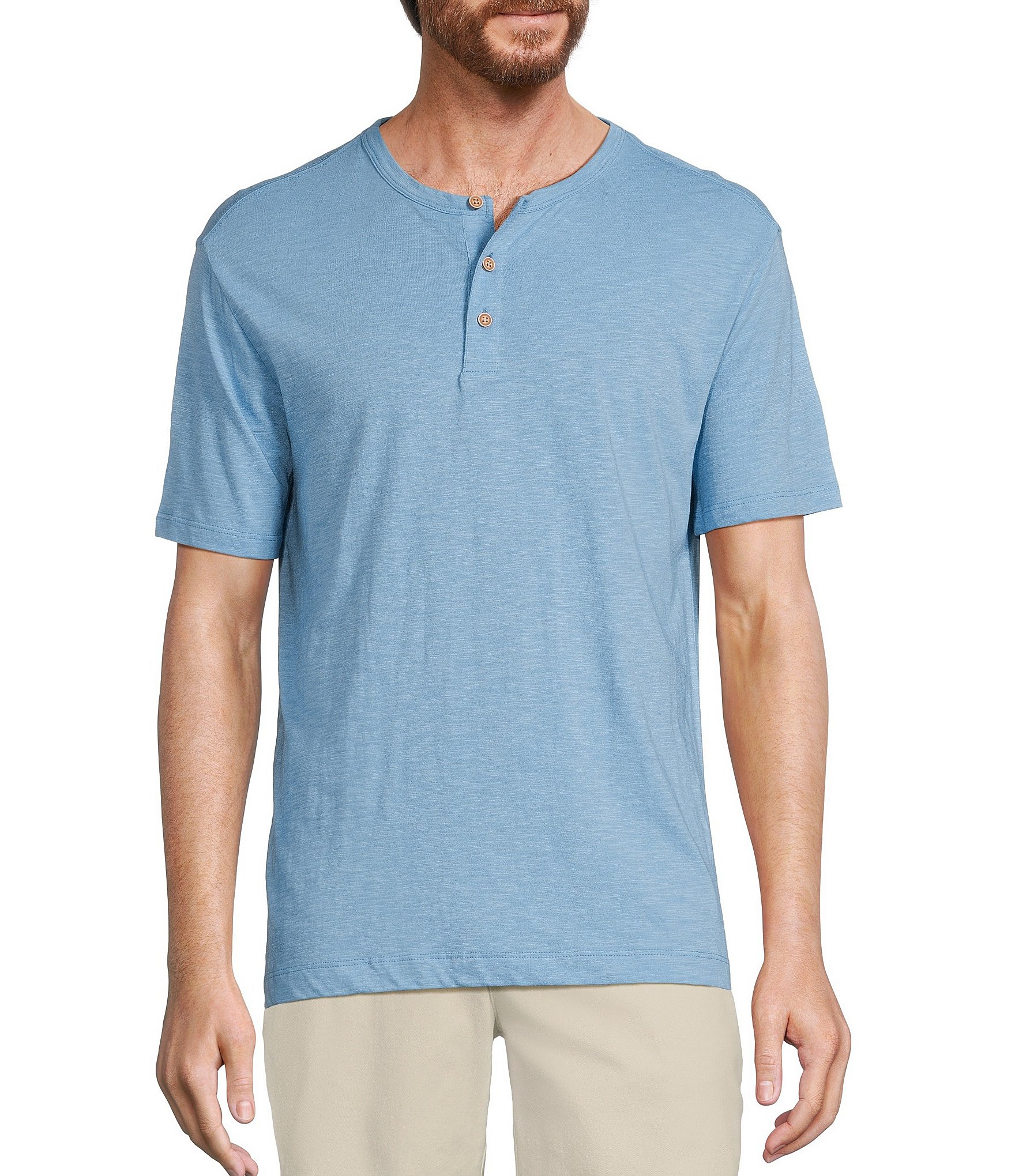 Roundtree & Yorke Short Sleeve Solid Slub Henley Shirt