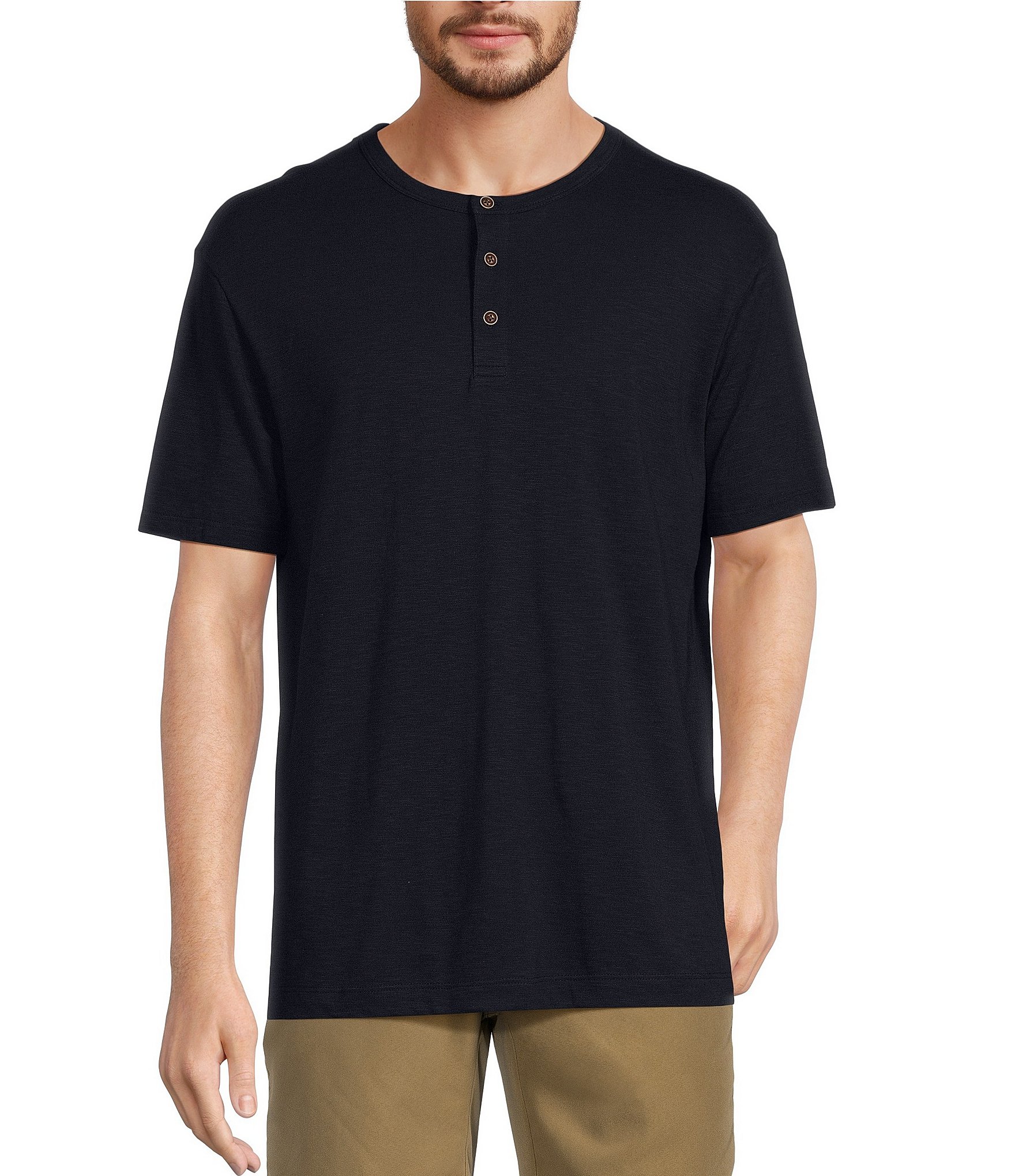 Roundtree & Yorke Short Sleeve Solid Slub Henley Shirt