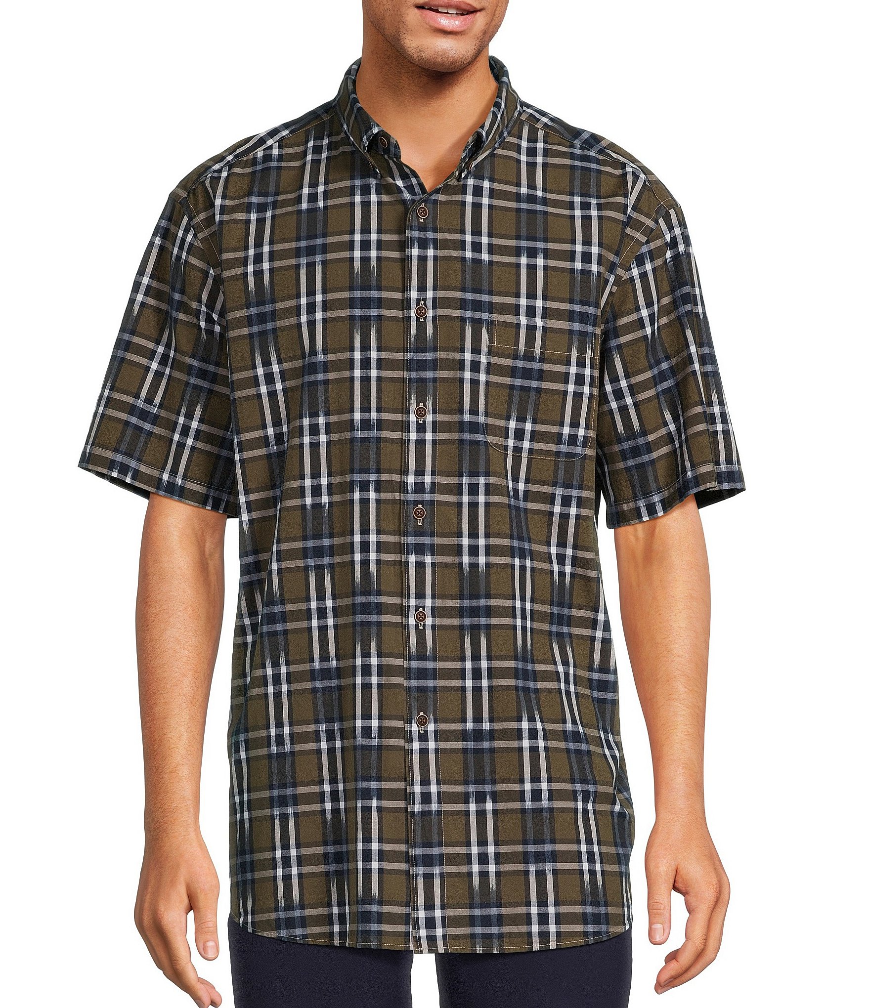 Roundtree & Yorke Short Sleeve Spacedye Large Plaid Sport Shirt