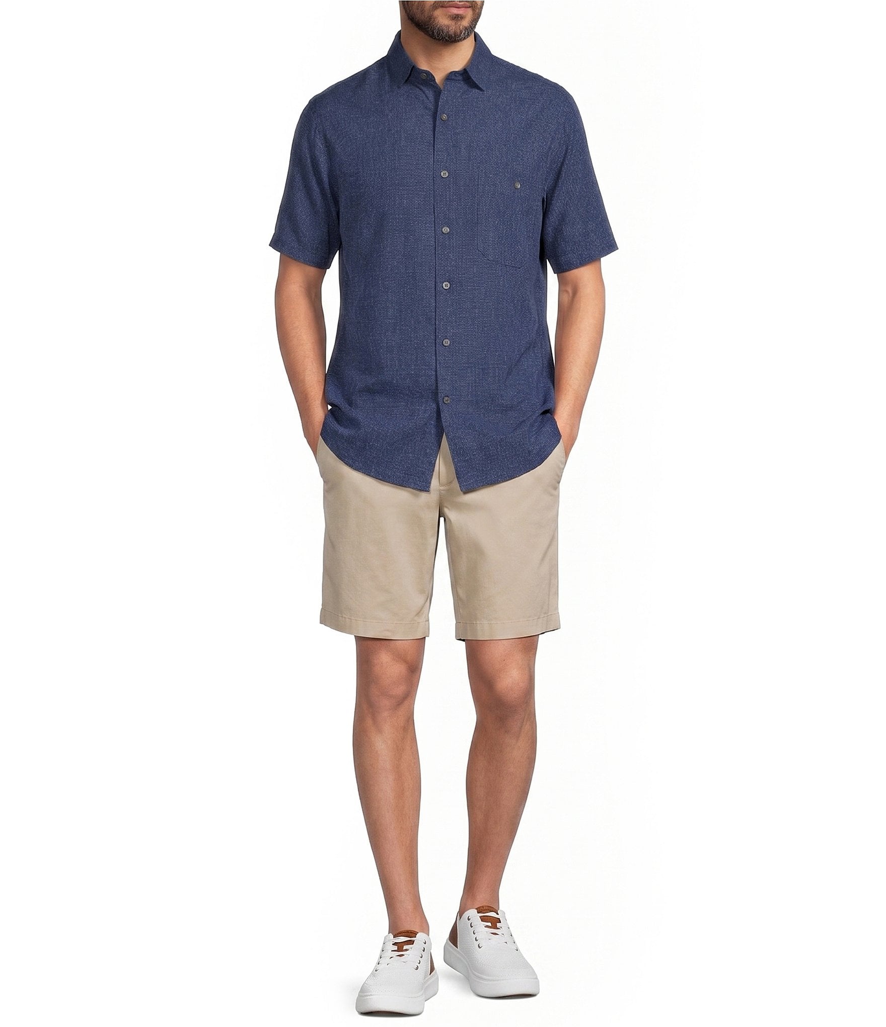 Roundtree & Yorke Short Sleeve Textured Solid Sport Shirt