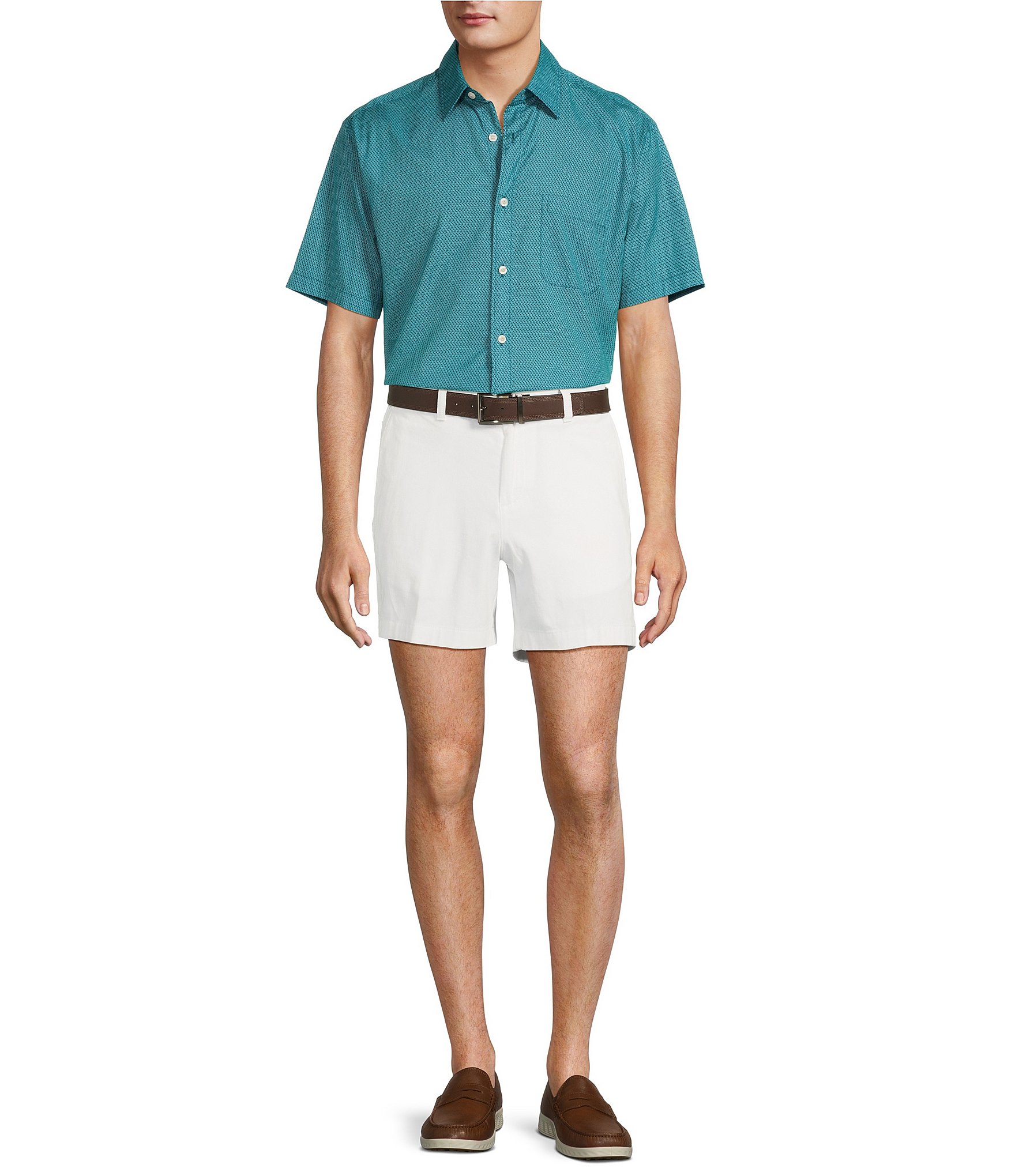 Roundtree & Yorke Short Sleeve Wave Print Poplin Sport Shirt