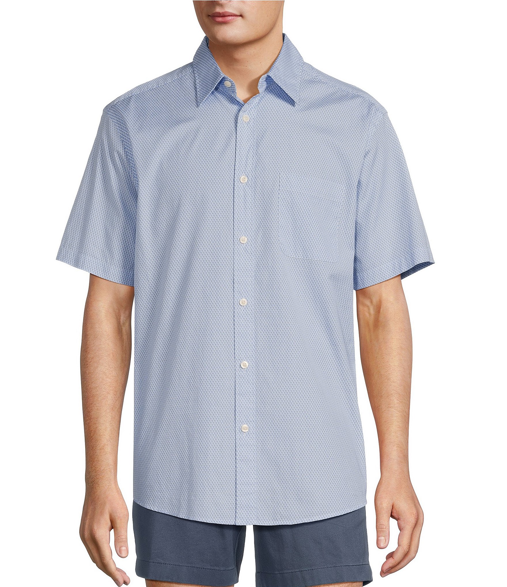 Roundtree & Yorke Short Sleeve Wave Print Poplin Sport Shirt
