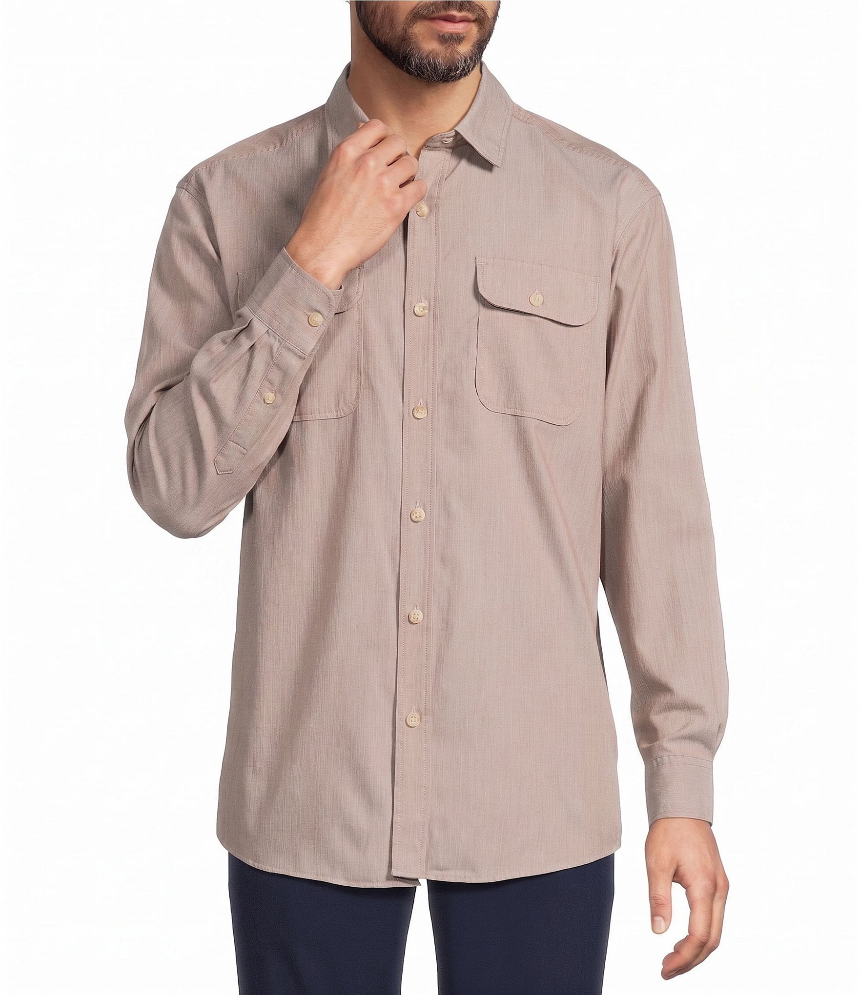 Roundtree & Yorke Solid Textured Sport Shirt