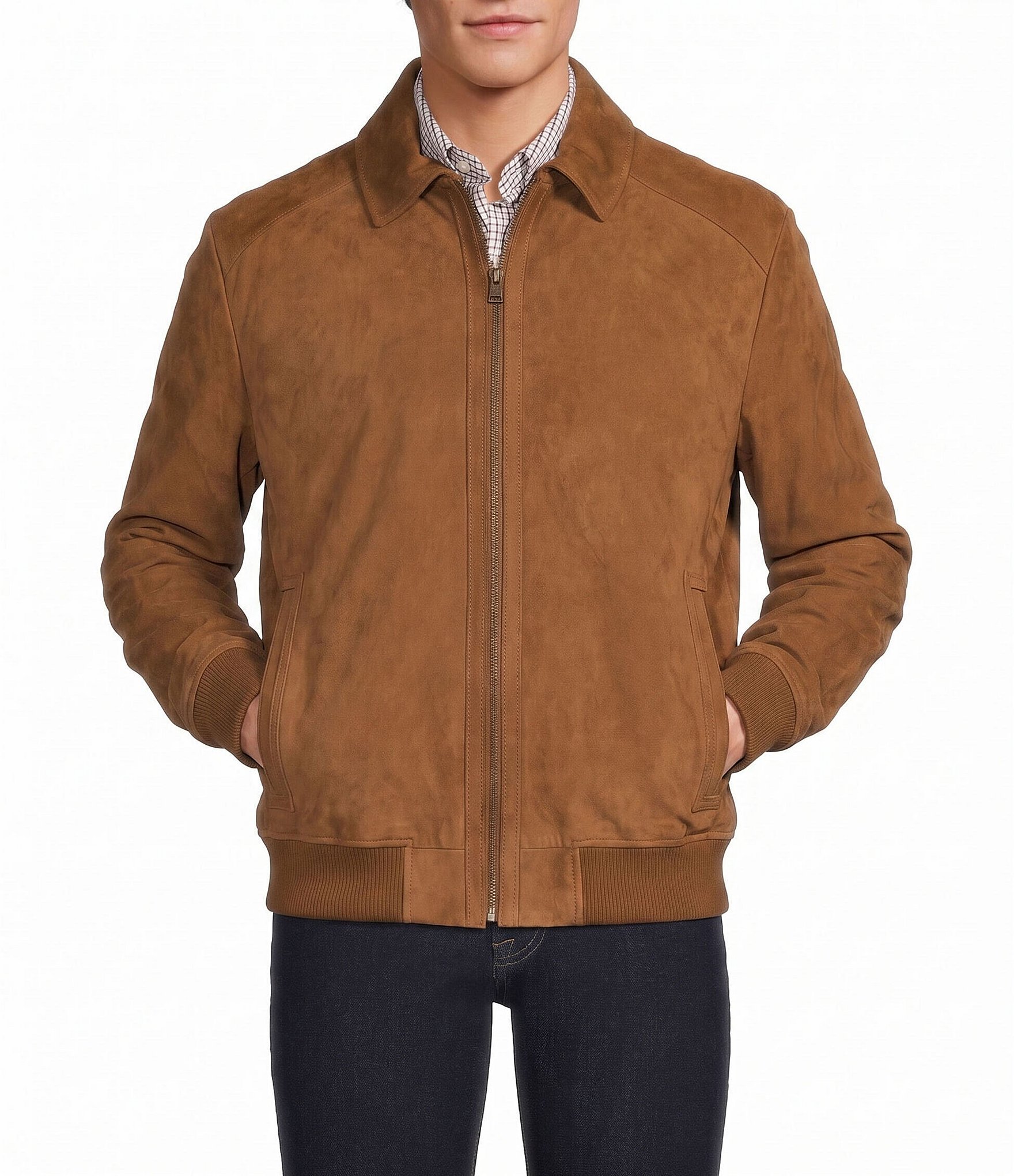 Roundtree & Yorke Suede Finish Leather Bomber Jacket