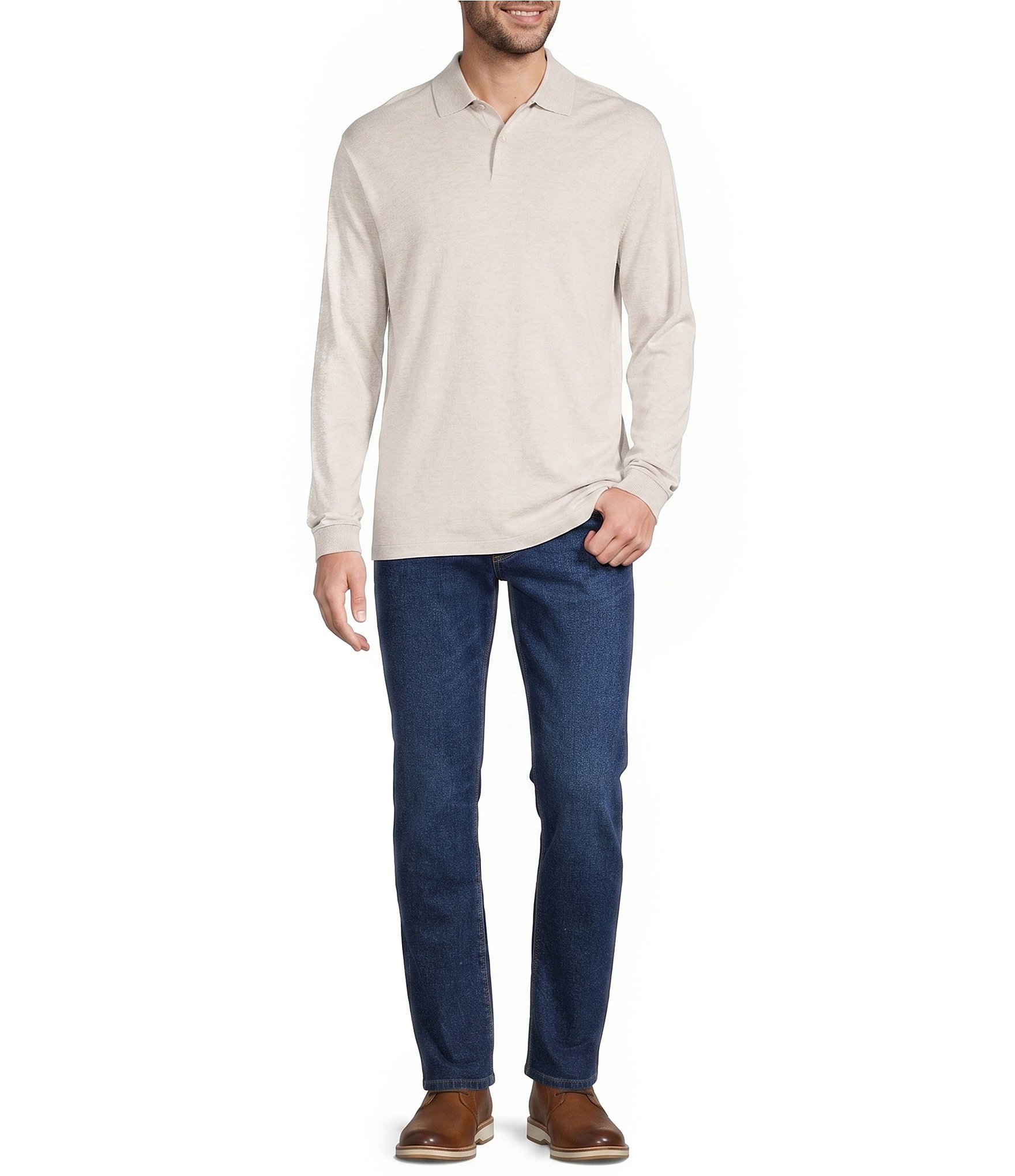 Roundtree & Yorke Supima Long Sleeve Solid Polo