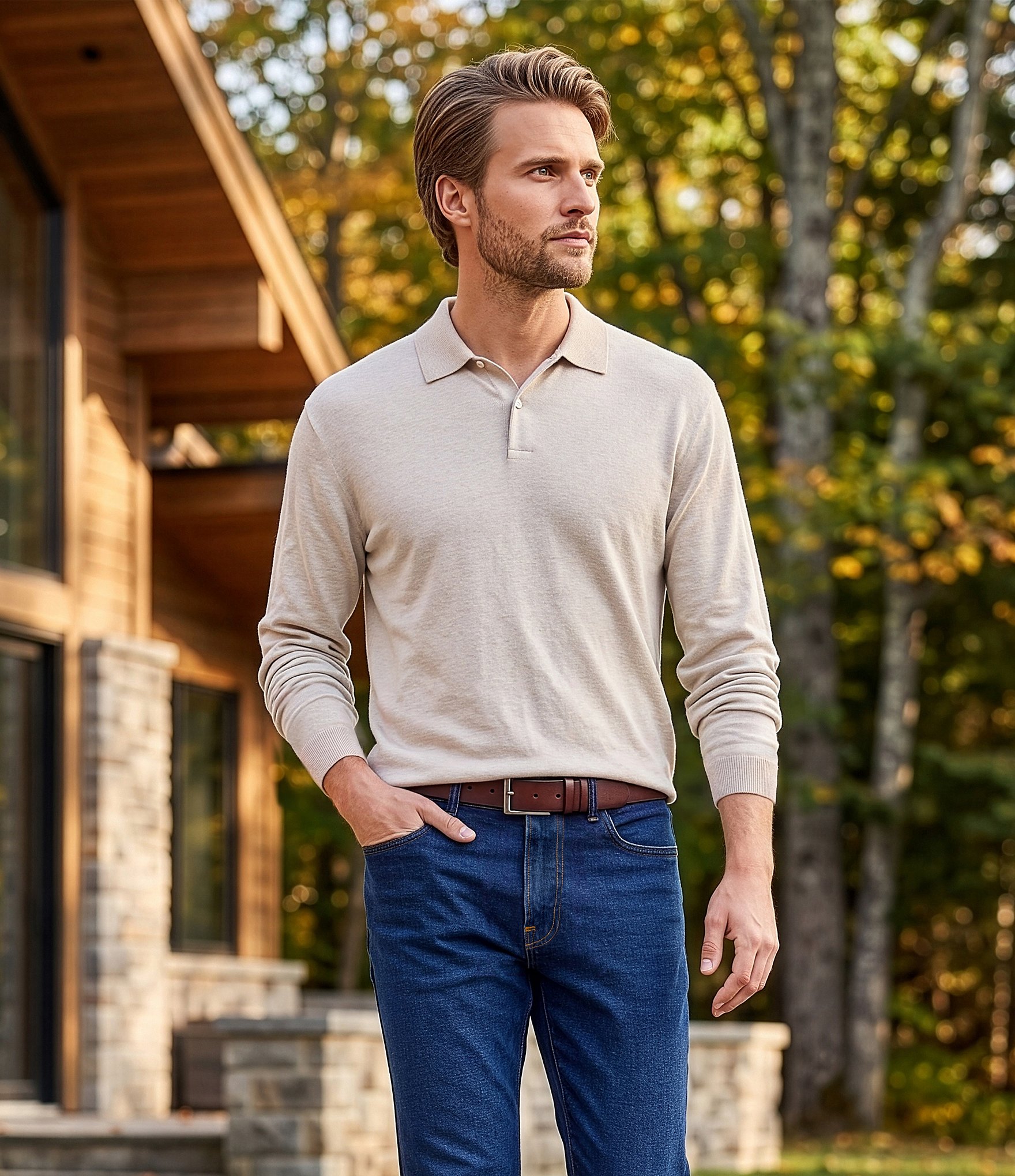 Roundtree & Yorke Supima Long Sleeve Solid Polo