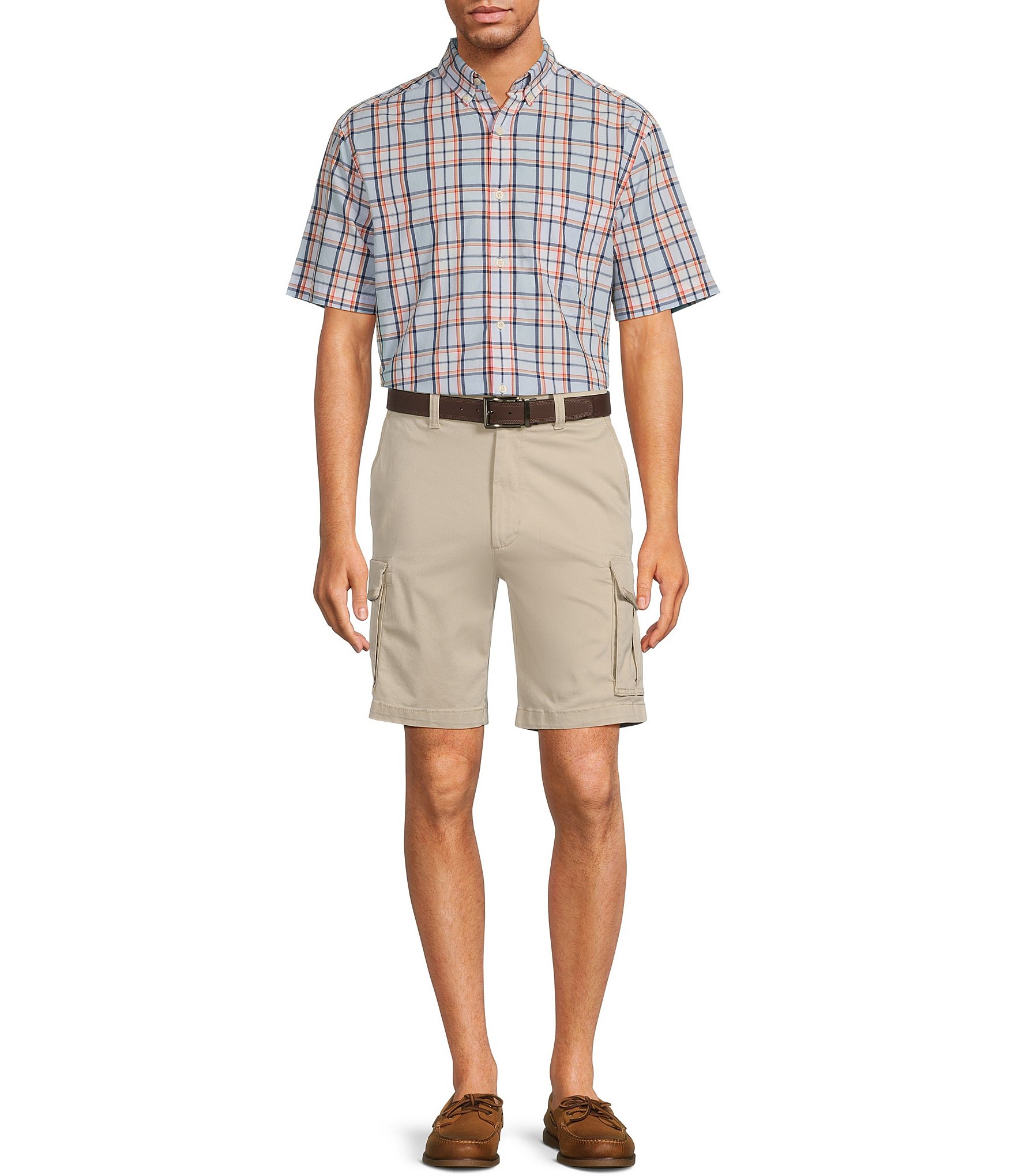 Roundtree & Yorke The R&R Classic Fit 9#double; Washed Twill Cargo Shorts