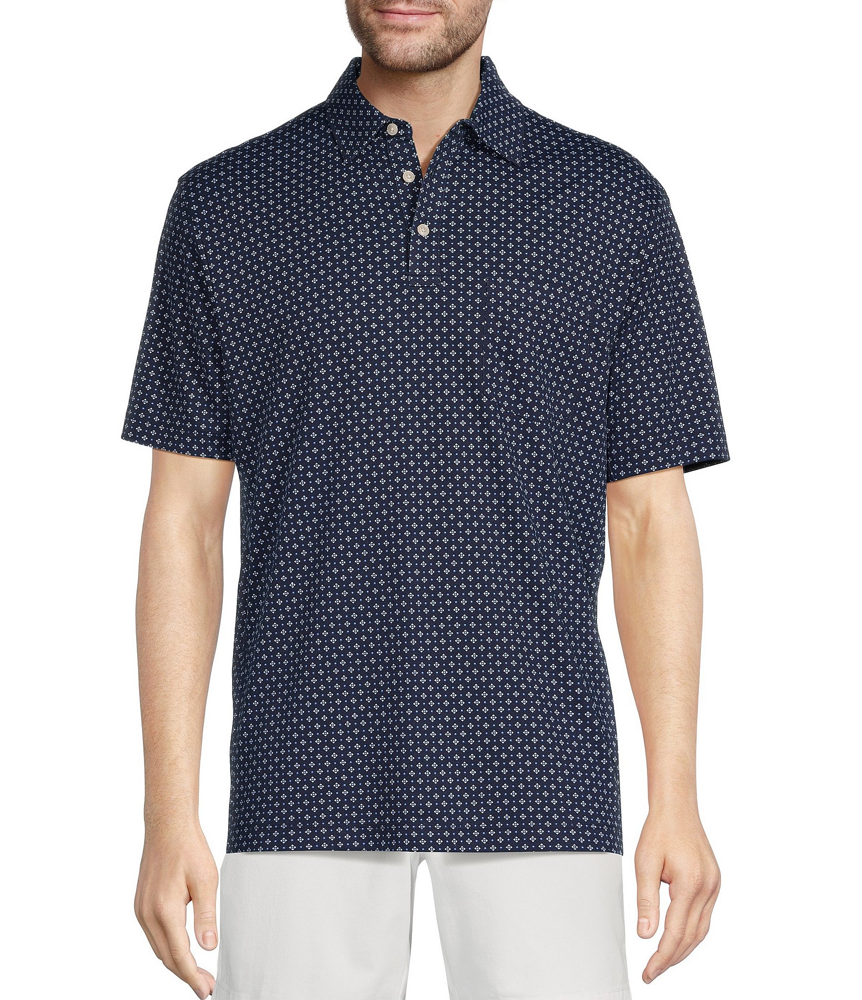 Roundtree & Yorke TravelSmart Easy-Care Performance Short Sleeve Geometric Print Birdseye Polo Shirt