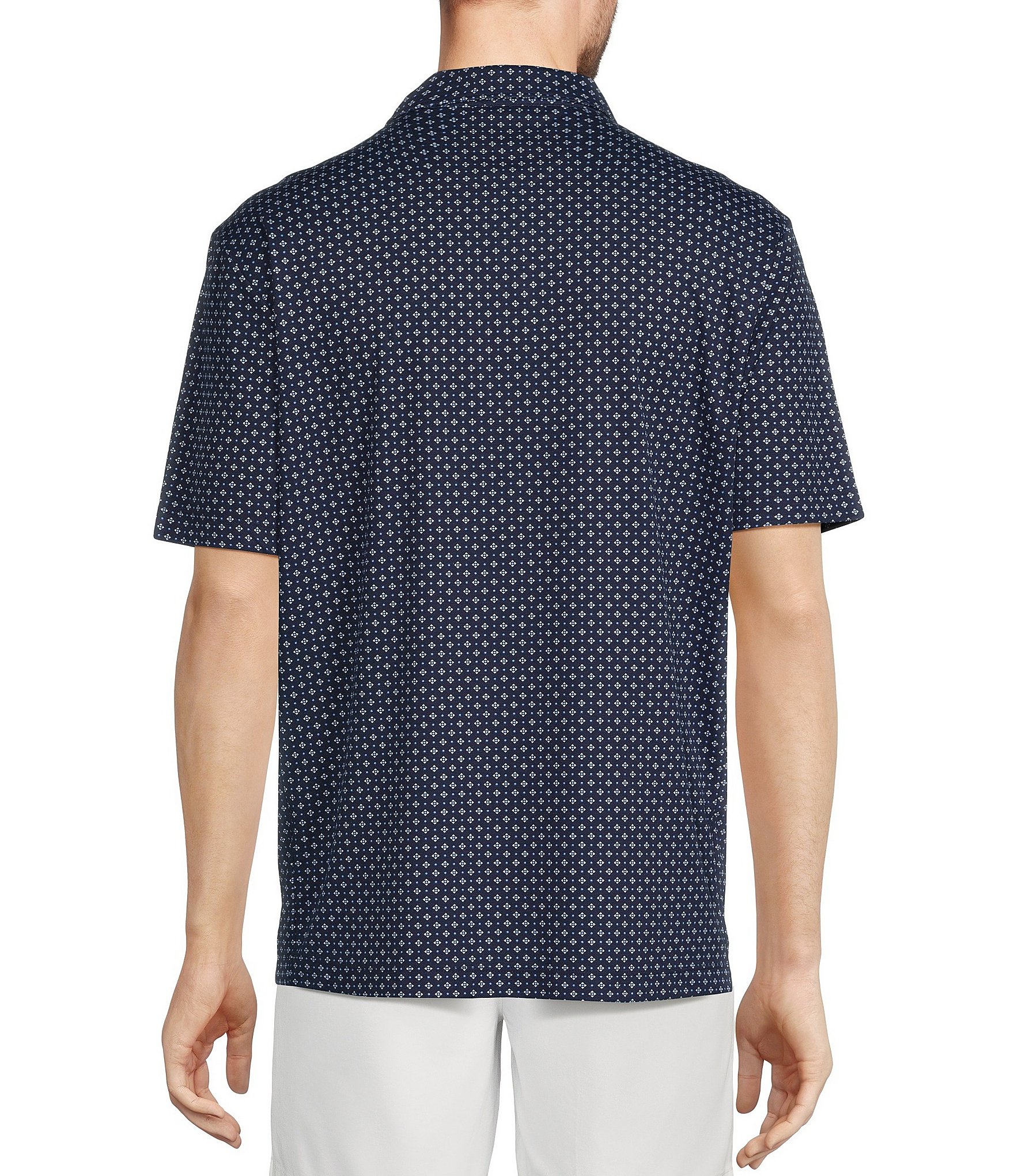 Roundtree & Yorke TravelSmart Easy-Care Performance Short Sleeve Geometric Print Birdseye Polo Shirt