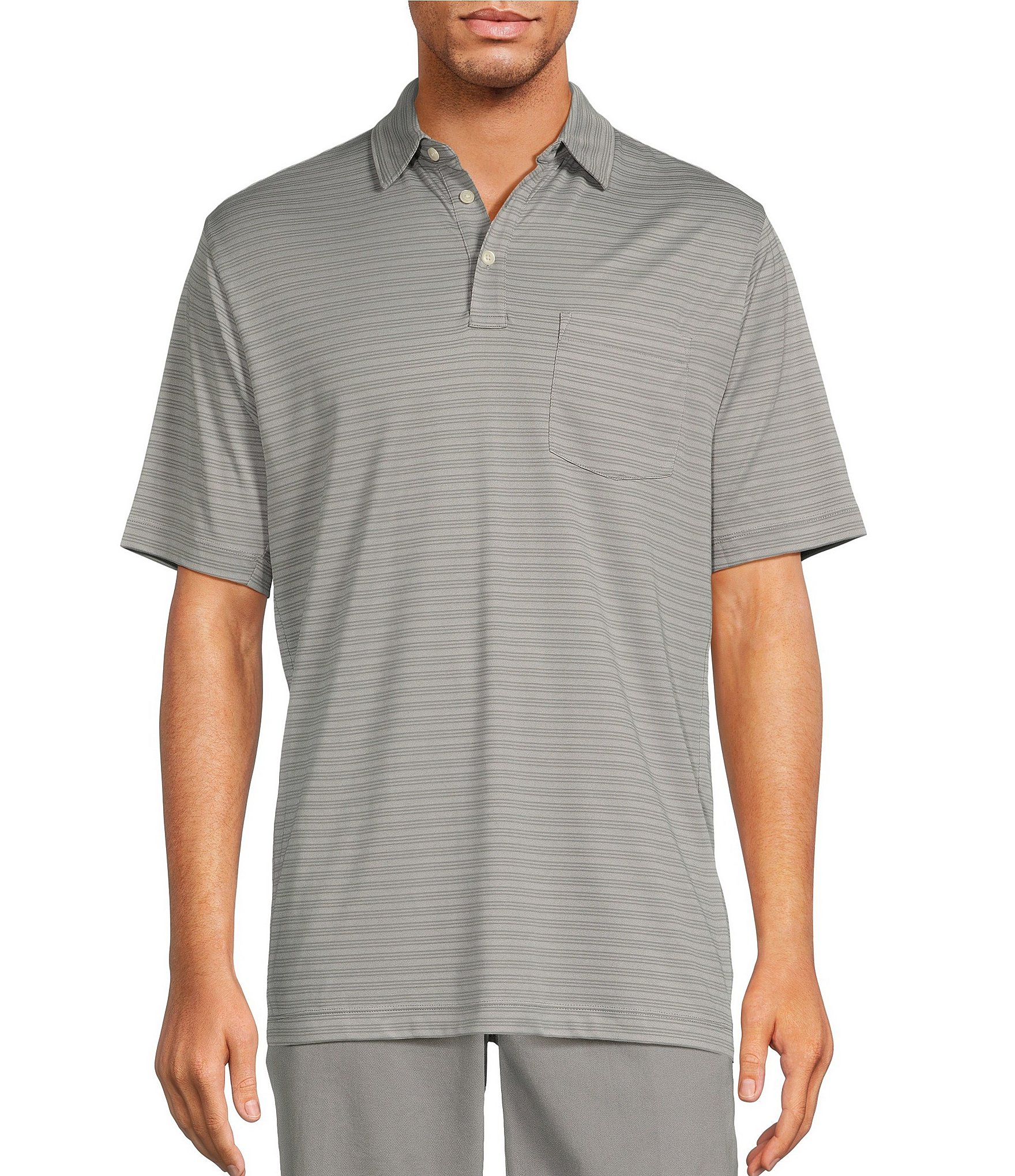 Roundtree & Yorke TravelSmart Easy-Care Performance Short Sleeve Stripe Print Birdseye Polo Shirt