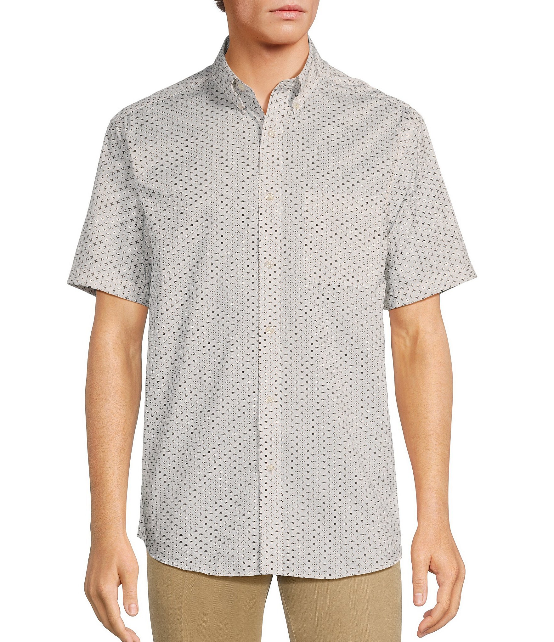 Roundtree & Yorke TravelSmart Easy Care Short Sleeve Geometric Print Sport Shirt