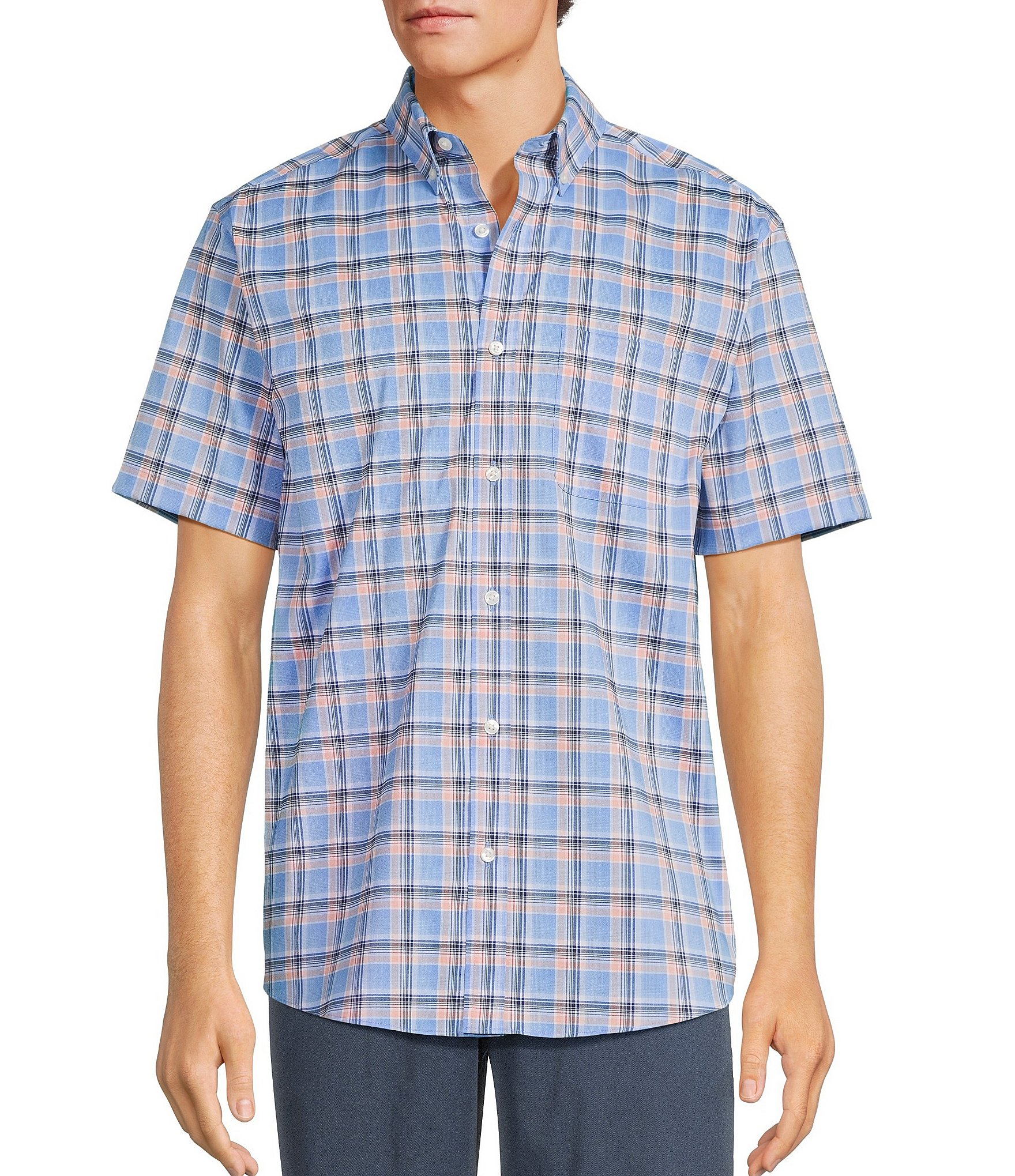 Roundtree & Yorke TravelSmart Easy Care Short Sleeve Large Plaid Sport Shirt