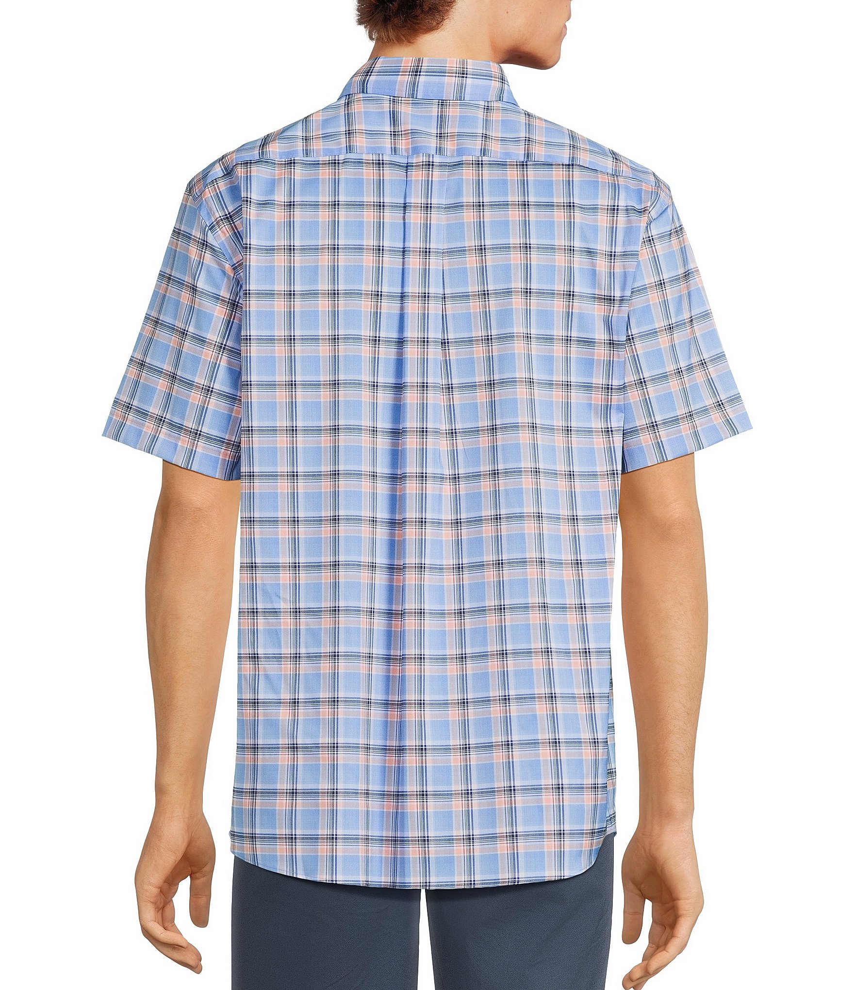 Roundtree & Yorke TravelSmart Easy Care Short Sleeve Large Plaid Sport Shirt