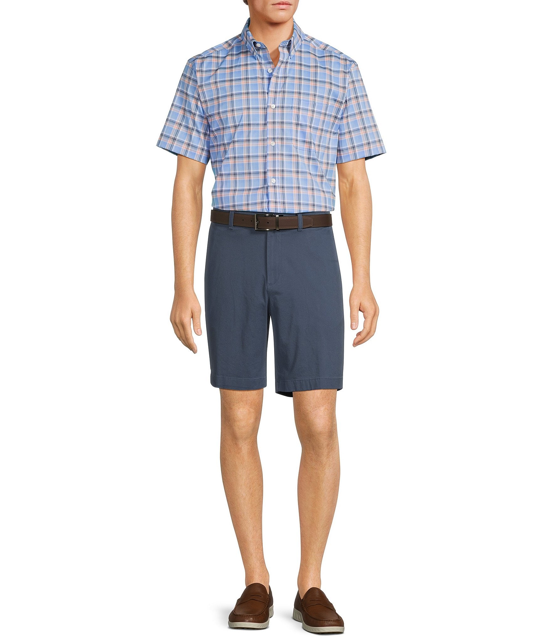 Roundtree & Yorke TravelSmart Easy Care Short Sleeve Large Plaid Sport Shirt