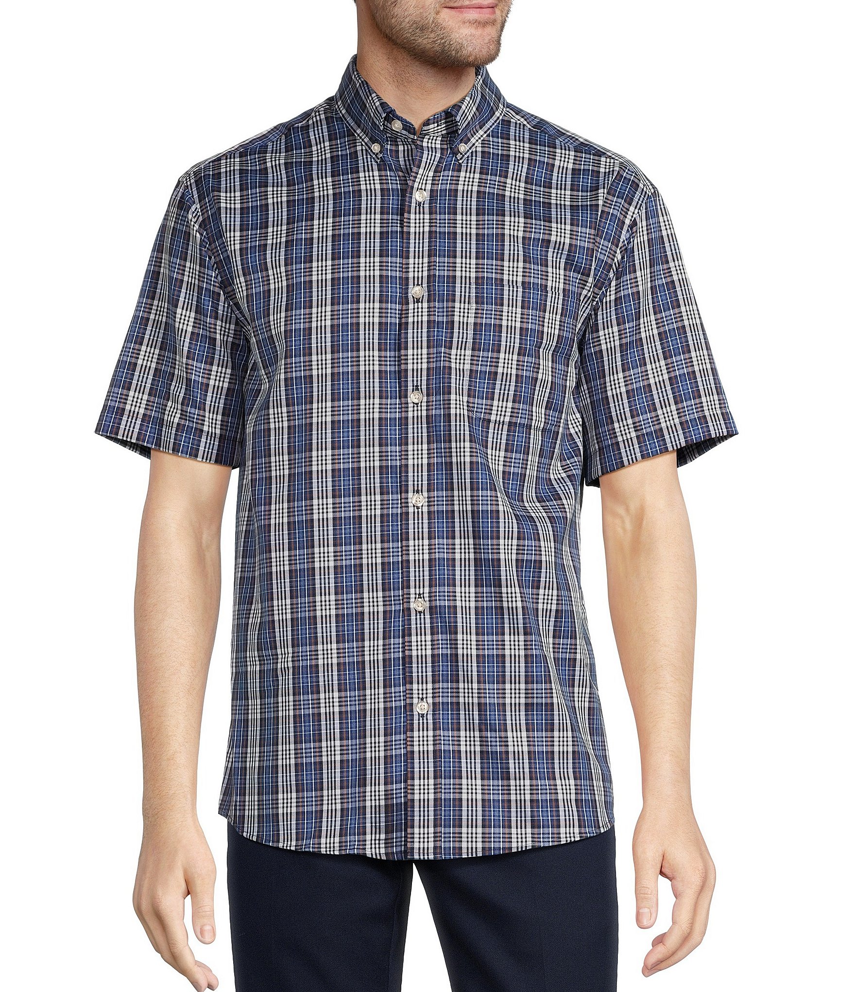 Roundtree & Yorke TravelSmart Easy Care Short Sleeve Plaid Sport Shirt ...