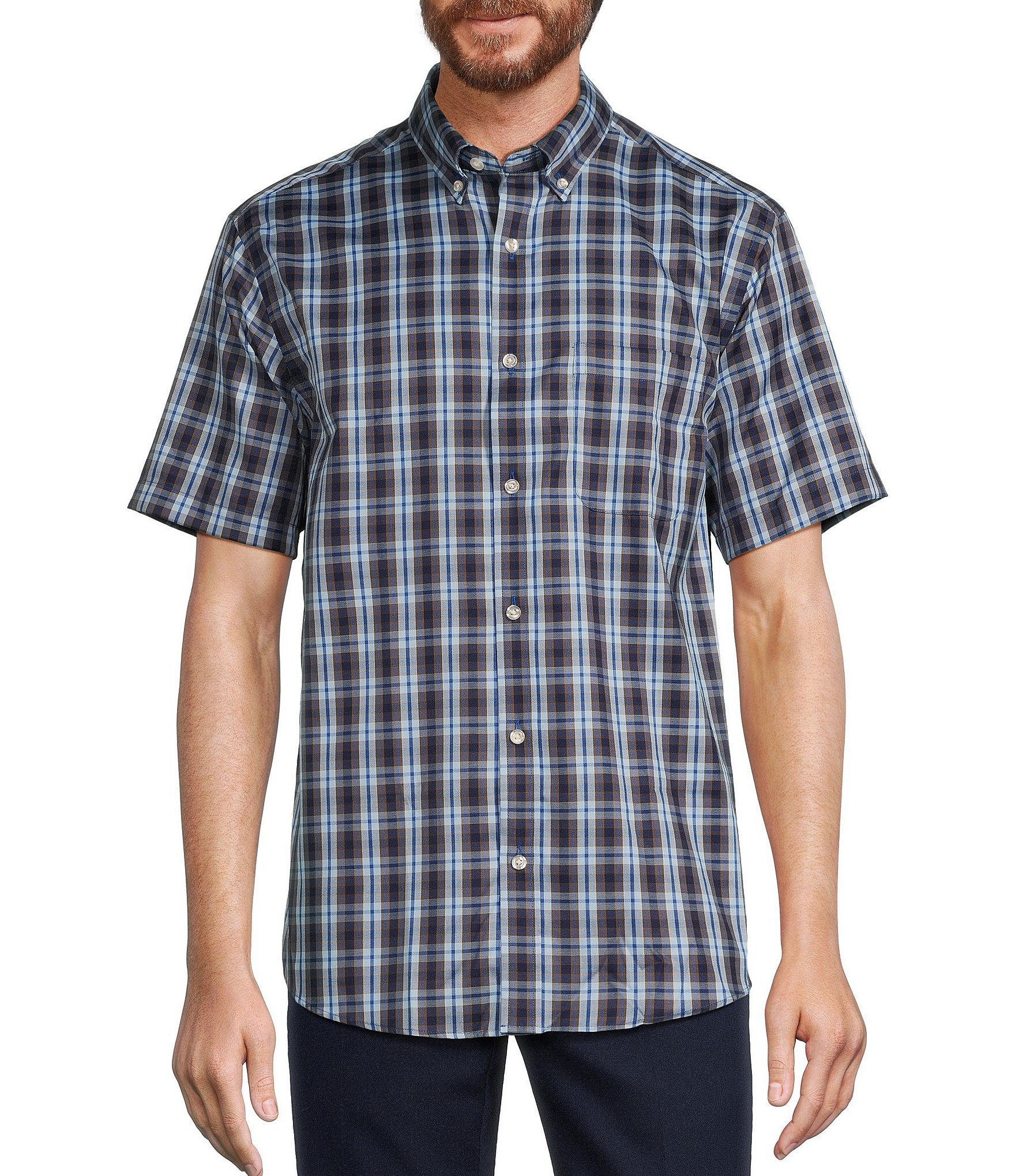 Roundtree & Yorke TravelSmart Easy Care Short Sleeve Large Plaid Sport ...