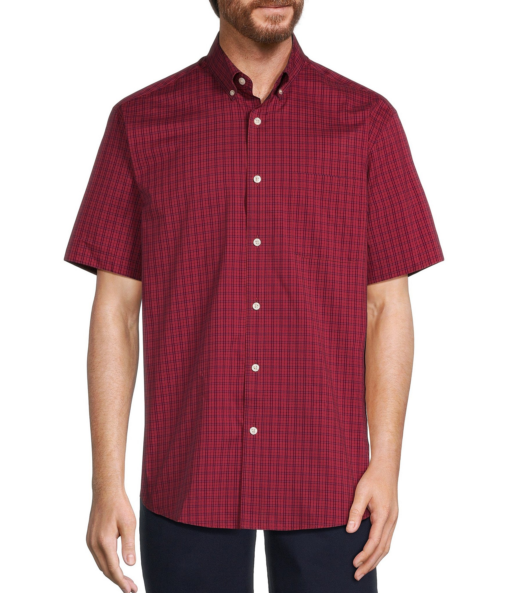 Roundtree & Yorke TravelSmart Short Sleeve Small Plaid Poplin Sport ...