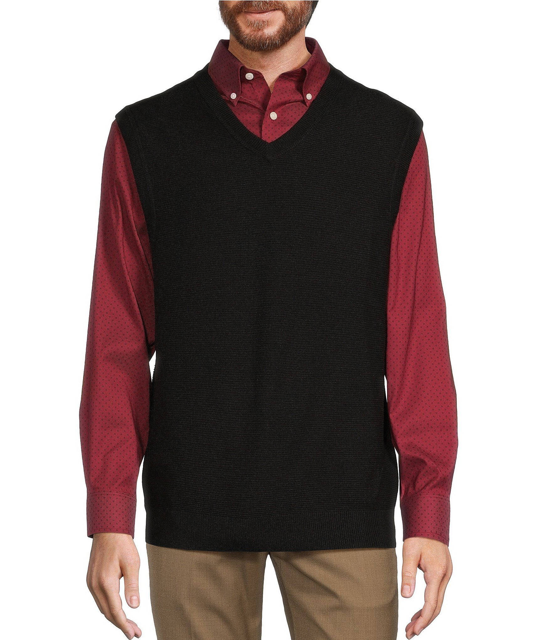 Roundtree & Yorke V-Neck Sleeveless Sweater Solid Vest | Dillard's