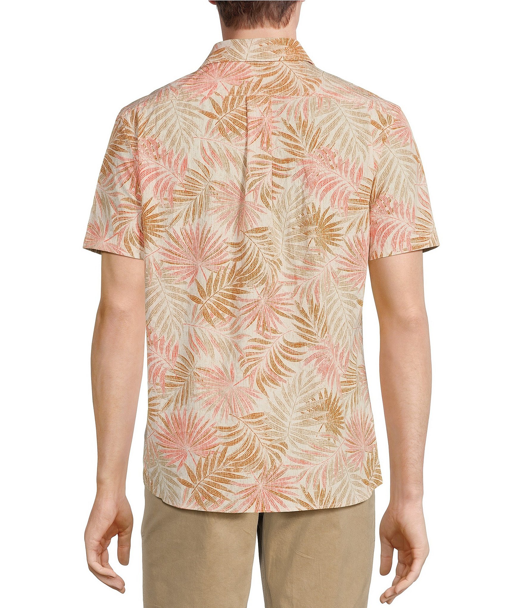 Rowm Big & Tall Crafted Rec & Relax Short Sleeve Textured Frond Print Shirt