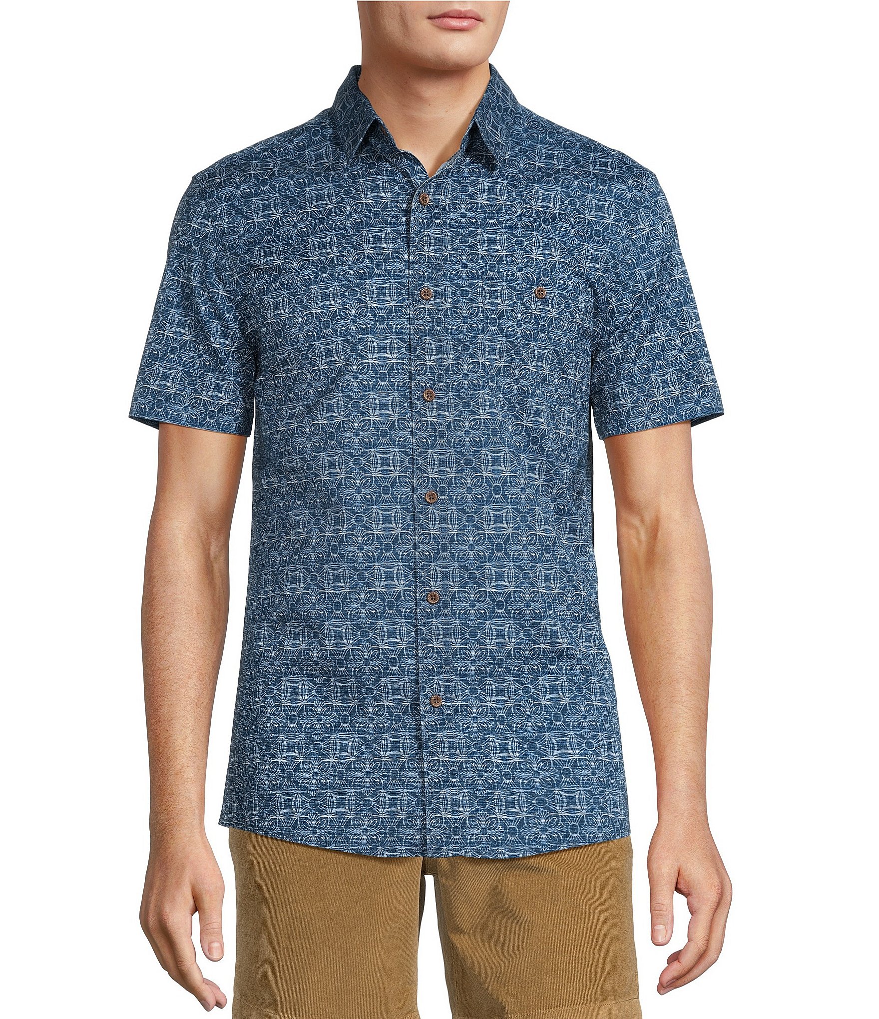 Rowm Big & Tall On The Range Short Sleeve Floral Print Stretch Poplin Shirt