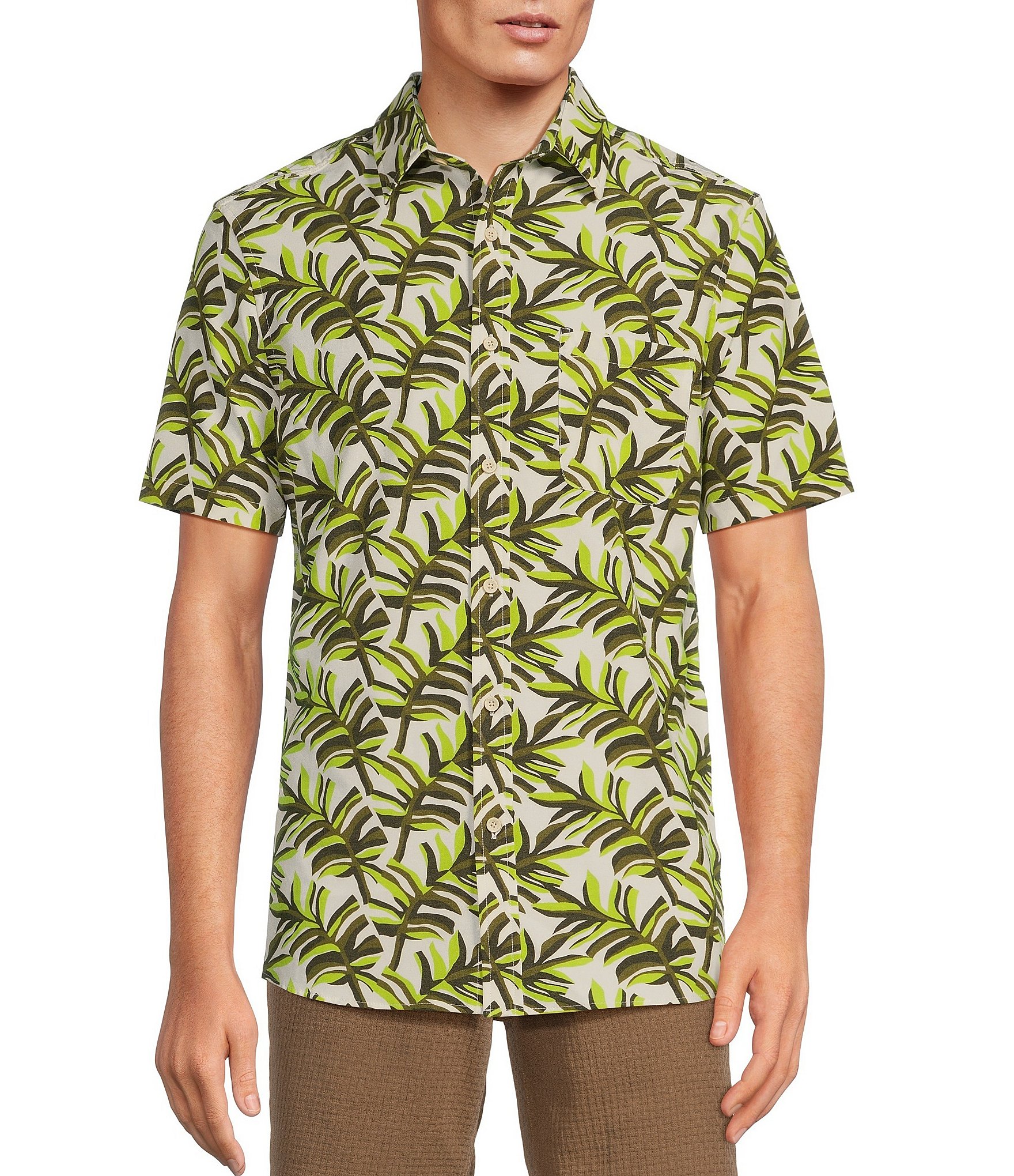 Rowm Big & Tall Rec & Relax Performance Short Sleeve Leaf Print Shirt