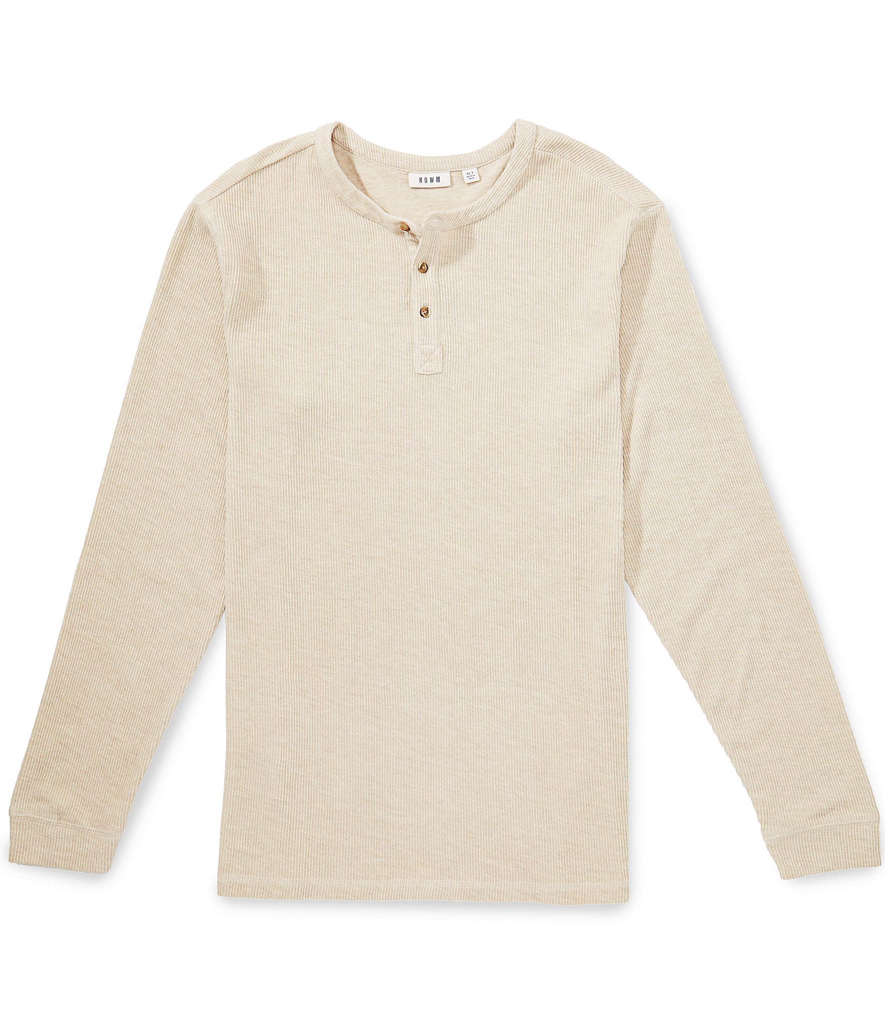 Rowm Big & Tall Solid Ribbed Long Sleeve Henley T-Shirt