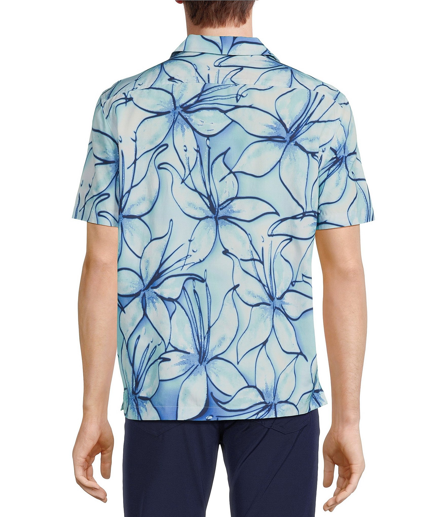 Rowm Blue Sirena Short Sleeve Floral Print Button Up Shirt