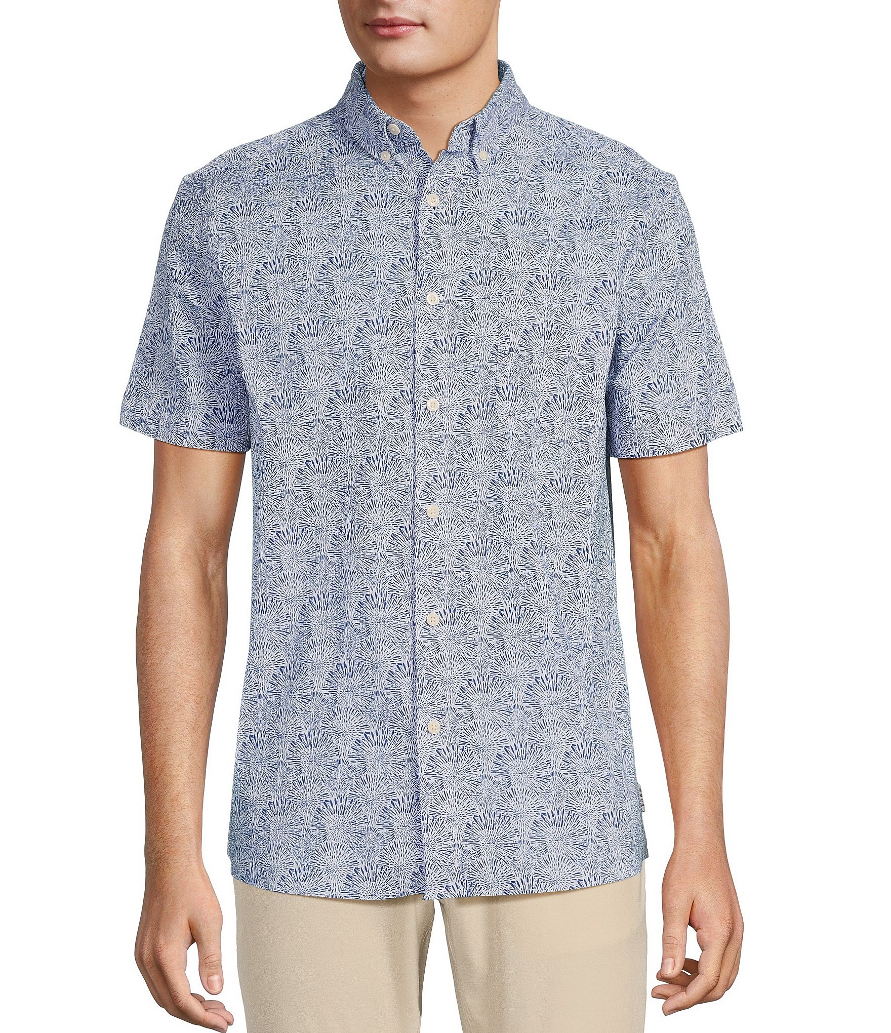 Rowm Blue Sirena Short Sleeve Seersucker Burst Print Shirt | Dillard's