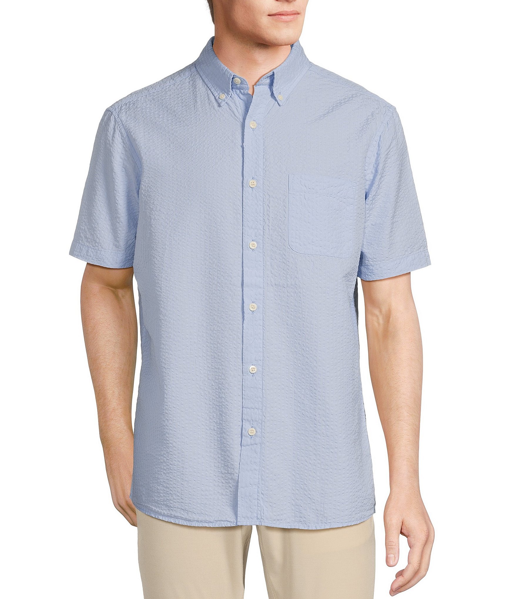 Rowm Blue Sirena Short Sleeve Seersucker Solid Shirt