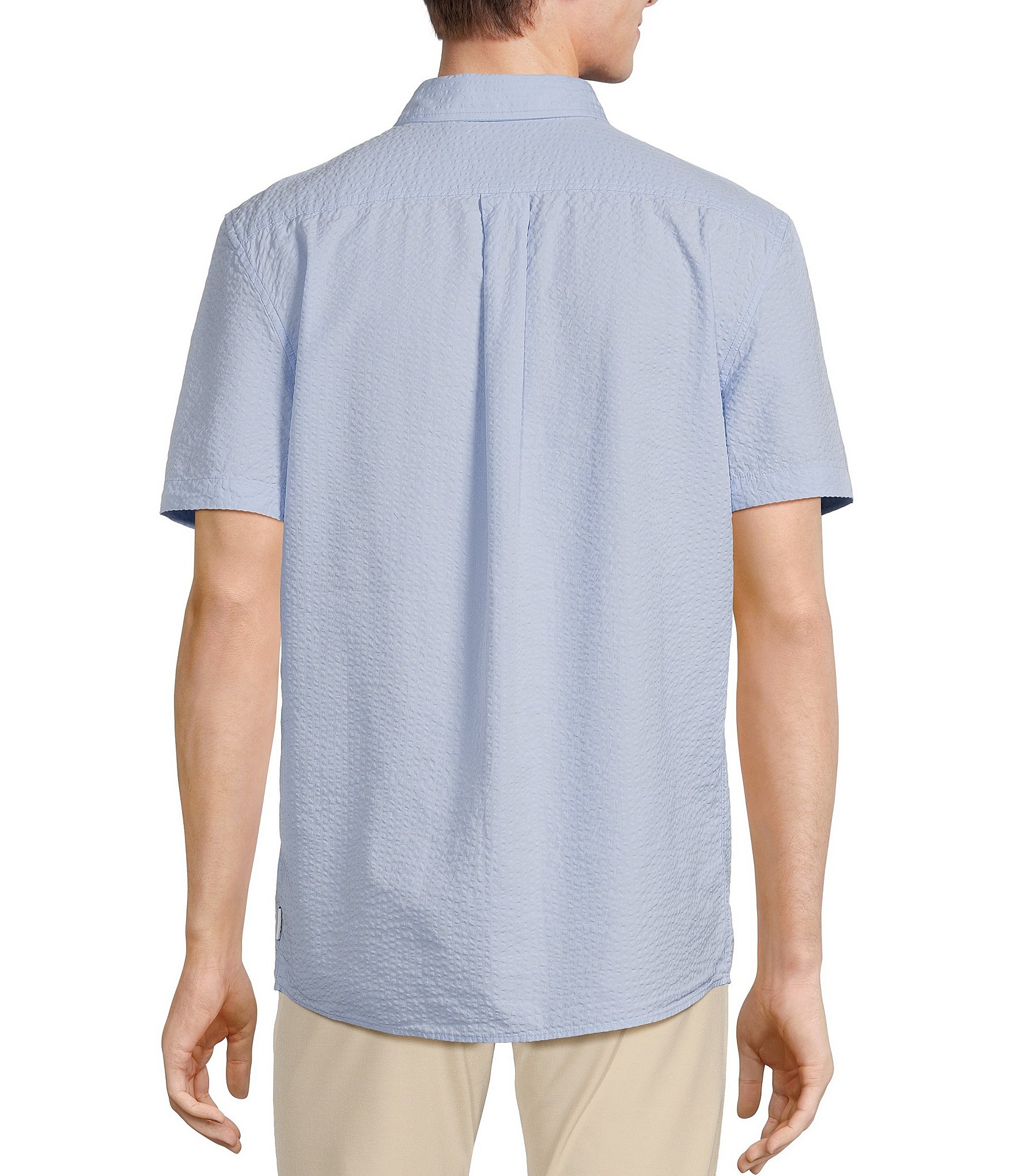 Rowm Blue Sirena Short Sleeve Seersucker Solid Shirt