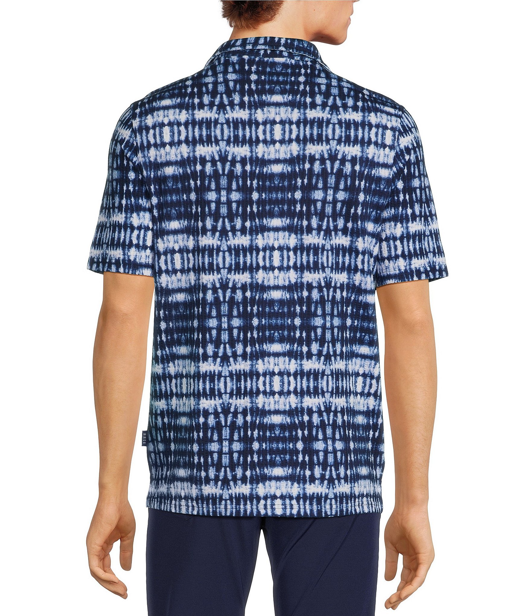 Rowm Blue Sirena The Weekender Short Sleeve Jacquard Shibori Textured Print Shirt