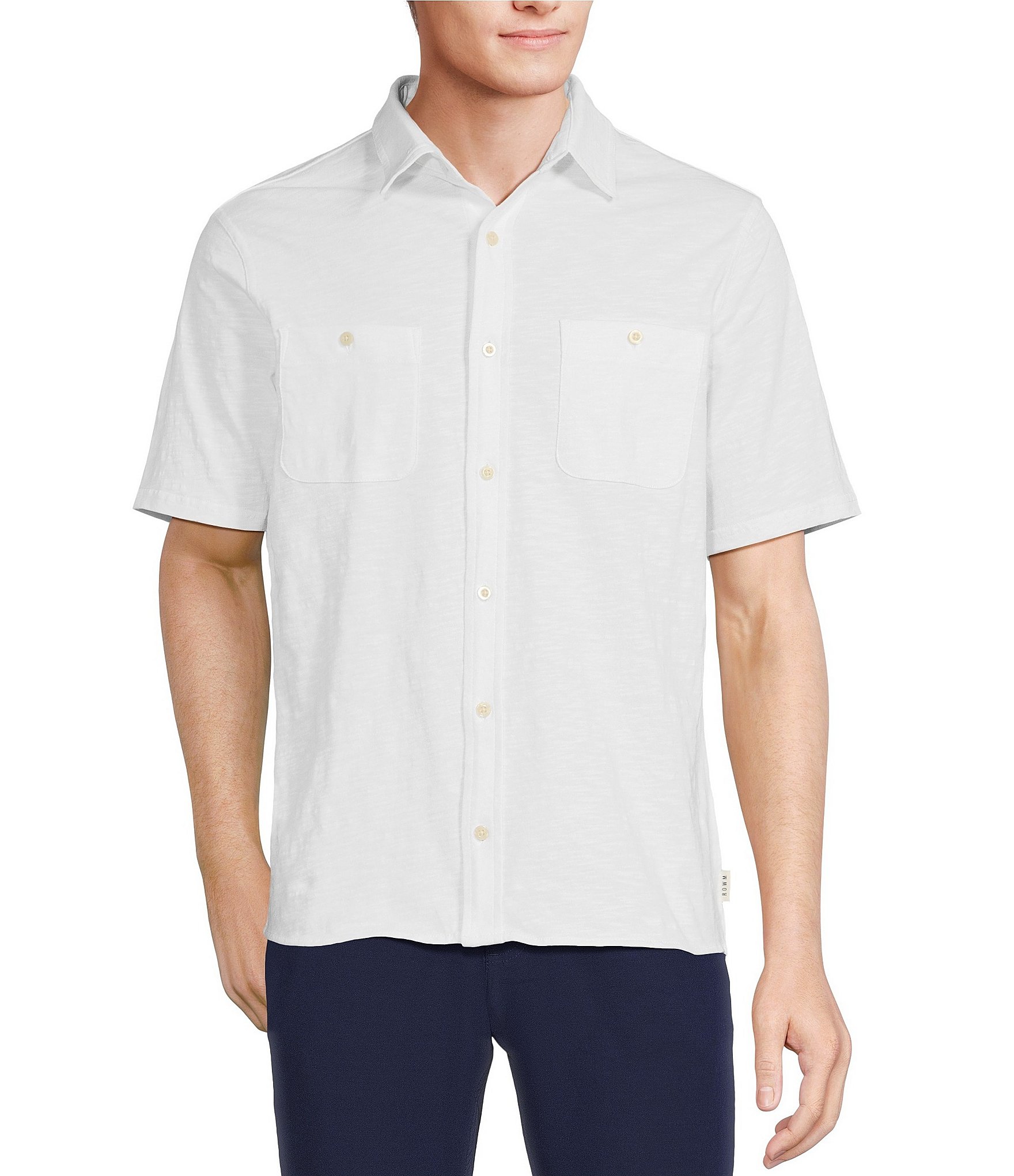 Rowm Blue Sirena The Weekender Short Sleeve Slub Solid Coatfront Shirt