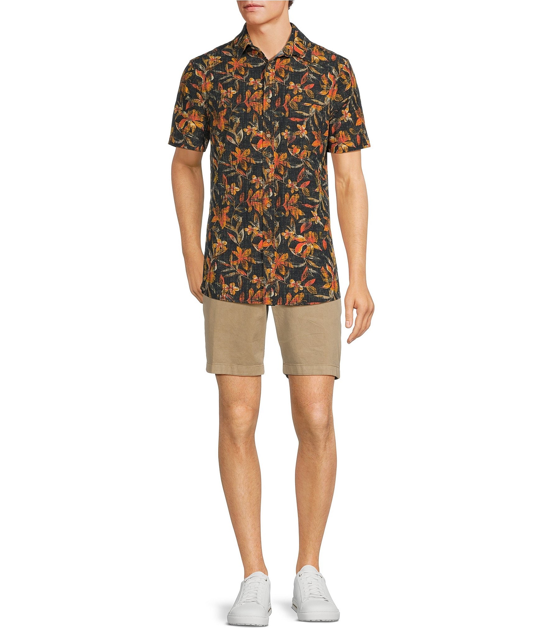 Rowm Crafted Rec & Relax Short Sleeve Textured Floral Print Shirt