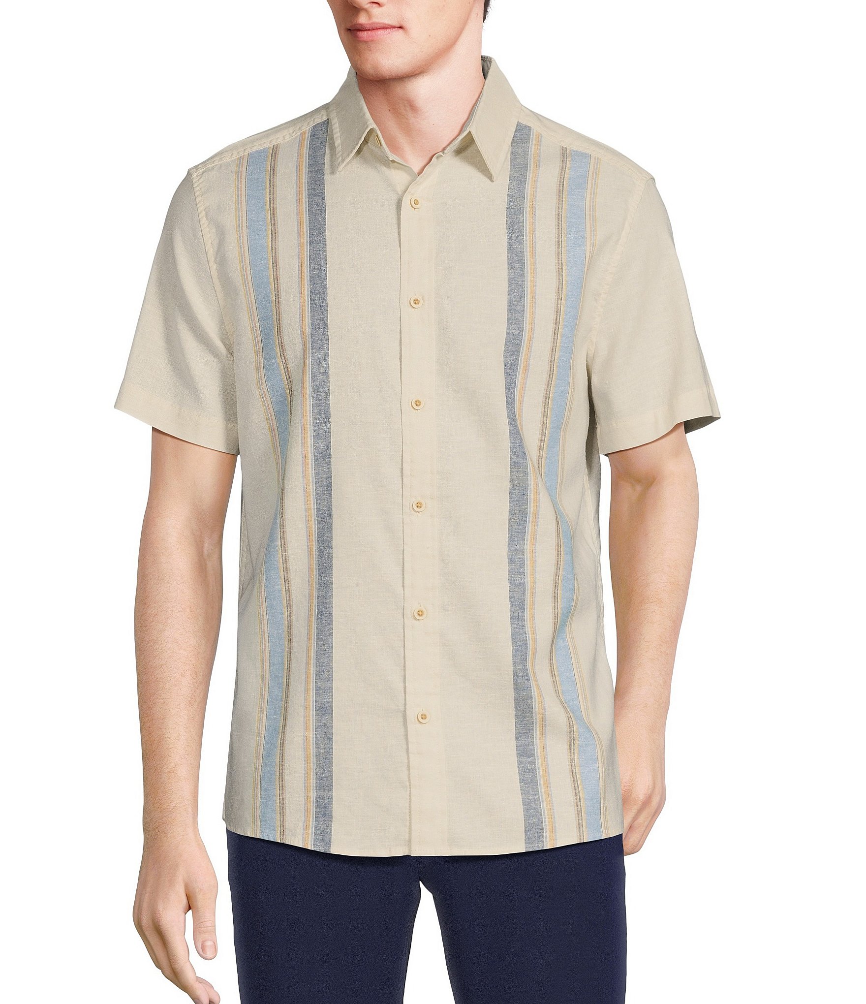 Rowm Crafted Short Sleeve Engineered Stripe Button Front Shirt | Dillard's