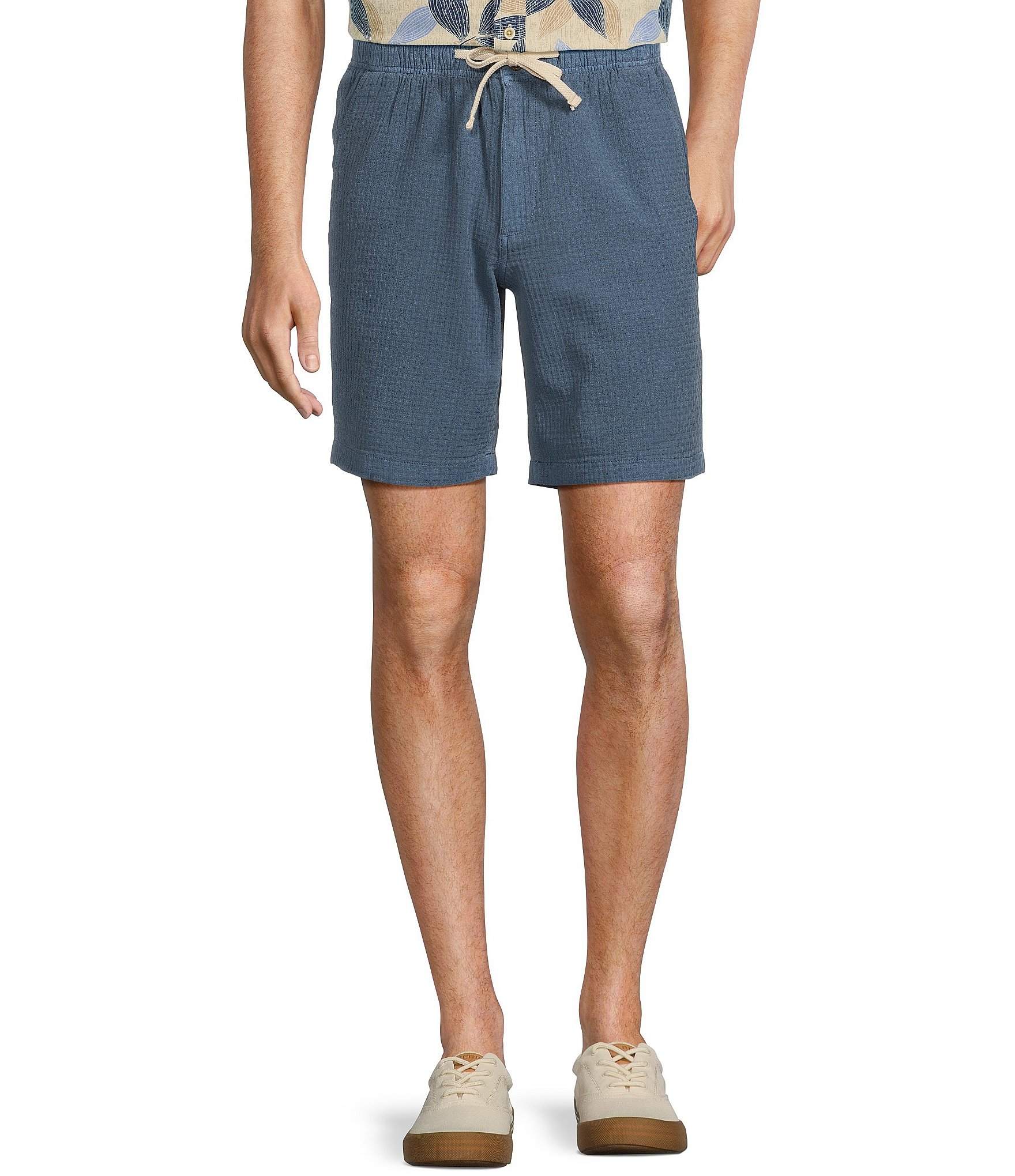 Rowm Crafted Solid Drawstring Textured Solid 8#double; Inseam Shorts