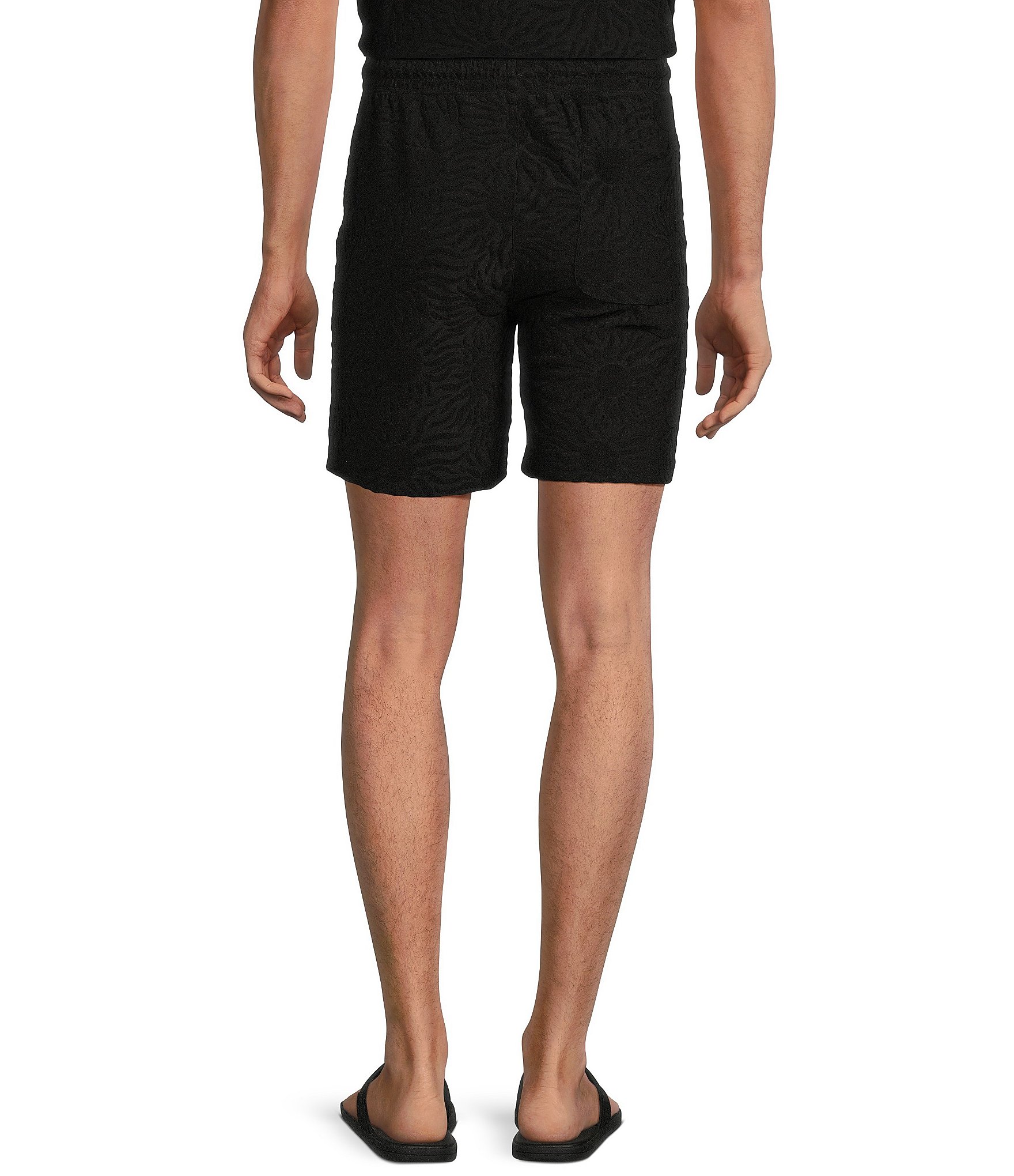 Rowm Flat Front Solid Textured Pattern 7#double; Inseam Shorts