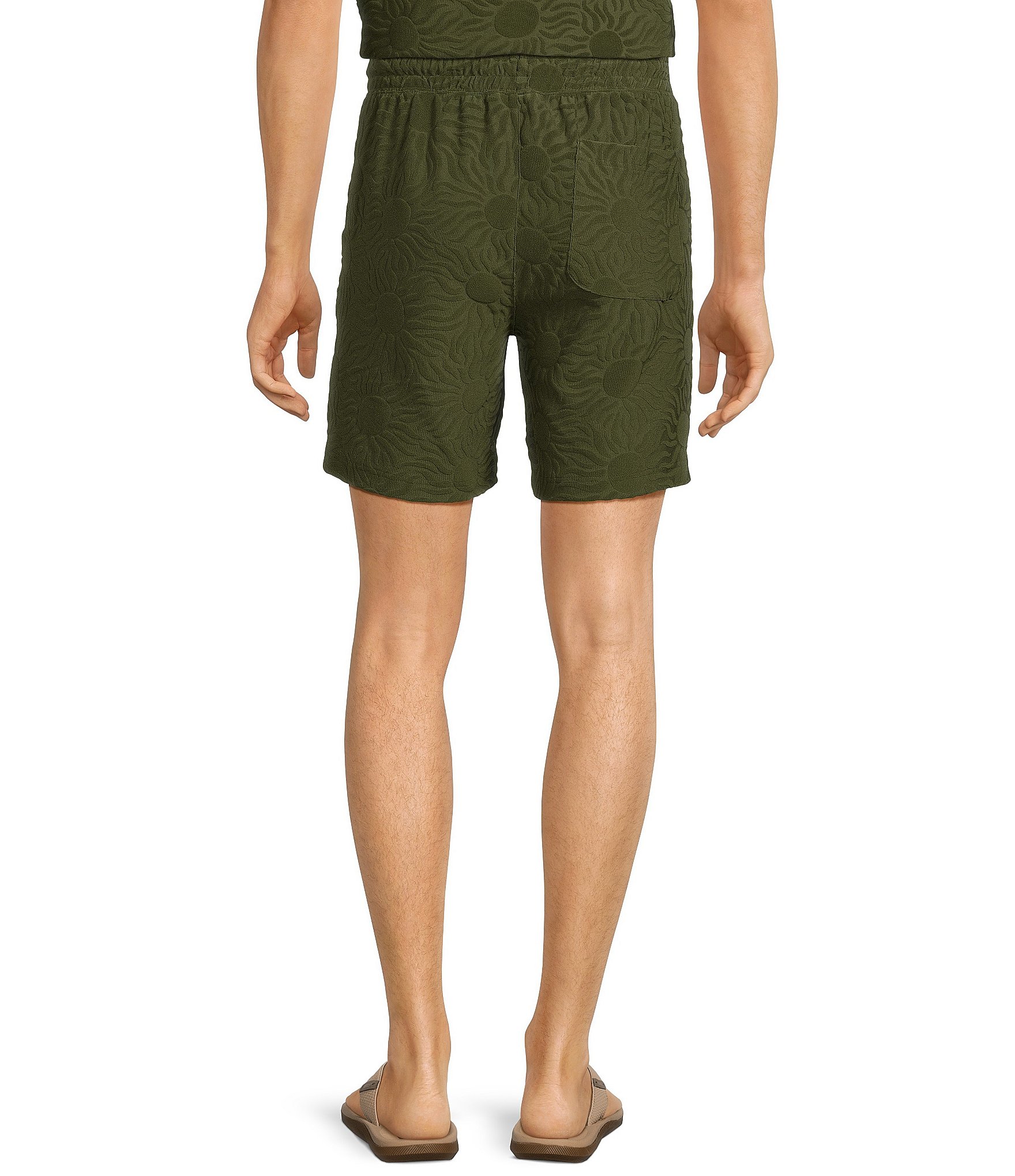 Rowm Flat Front Solid Textured Pattern 7#double; Inseam Shorts