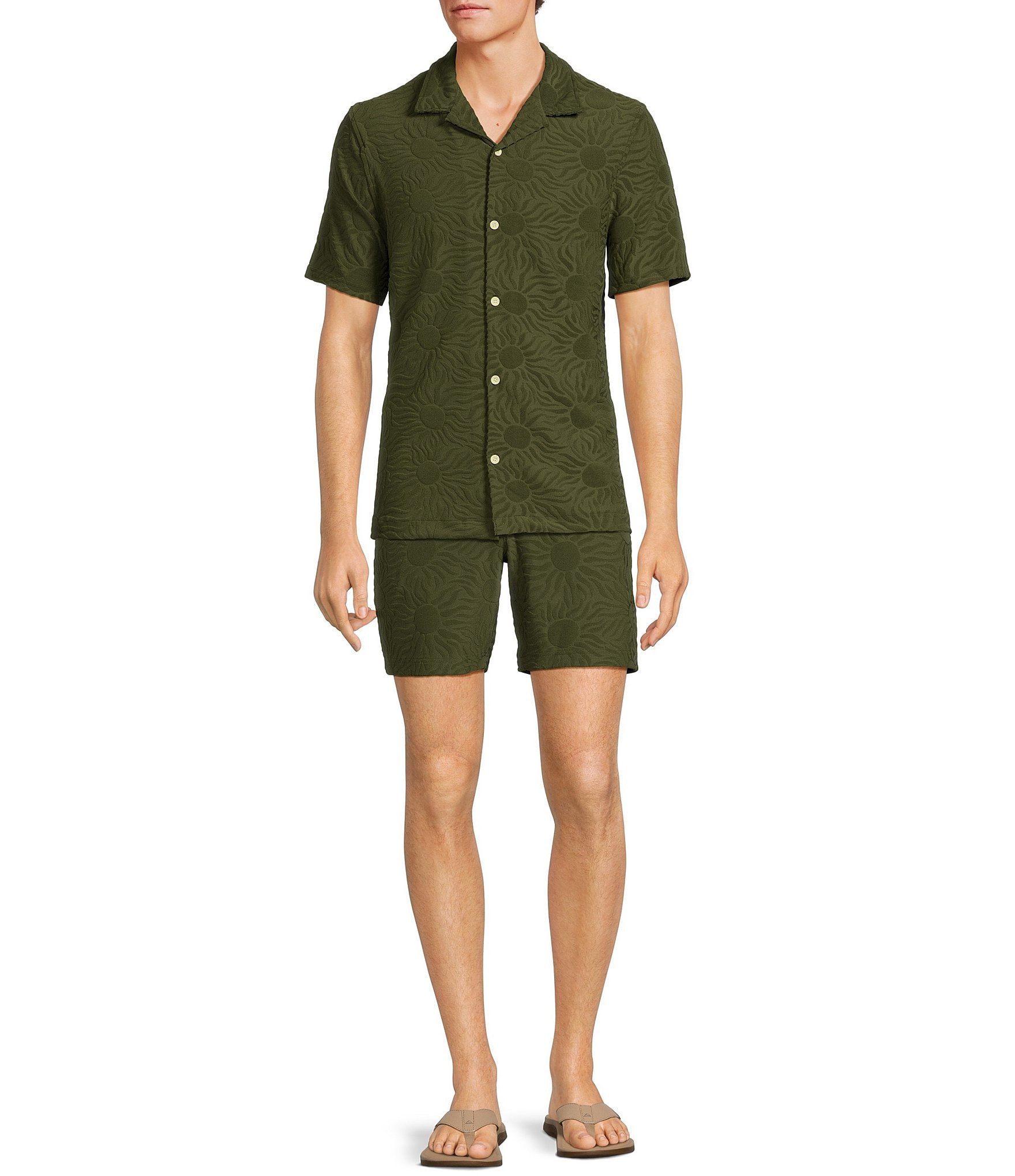 Rowm Flat Front Solid Textured Pattern 7#double; Inseam Shorts