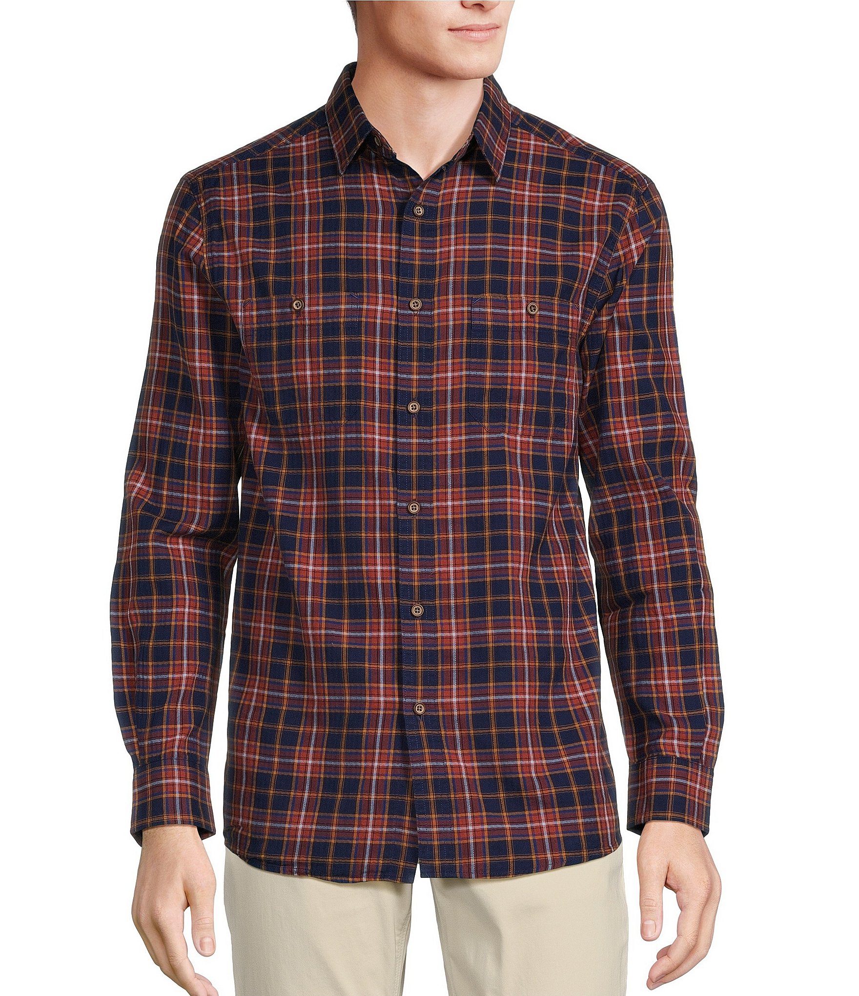 Rowm Into The Blue Collection Herringbone Texture Plaid Button Down ...