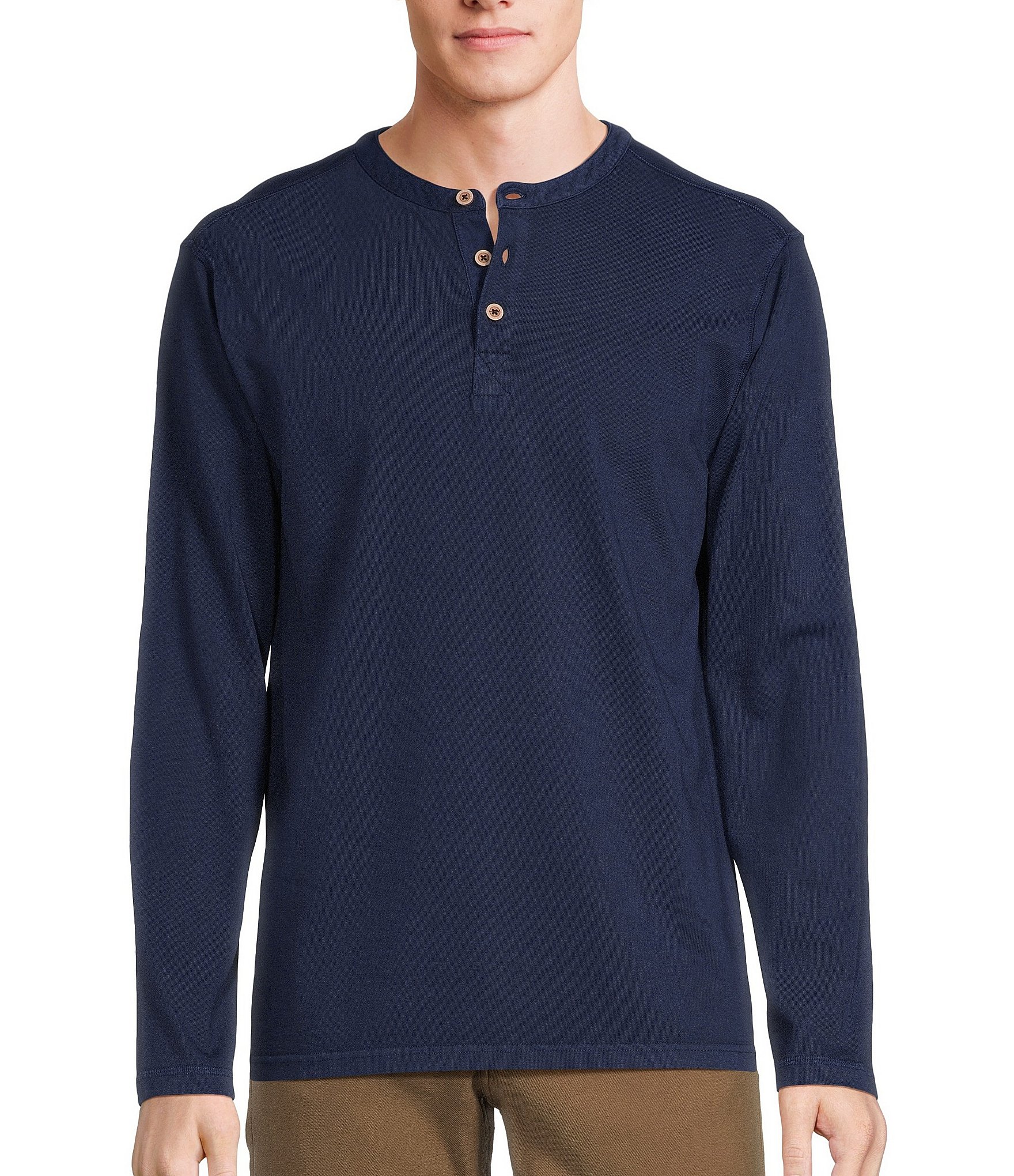 Rowm Into The Blue Collection Long Sleeve Garment Dyed Solid Henley ...