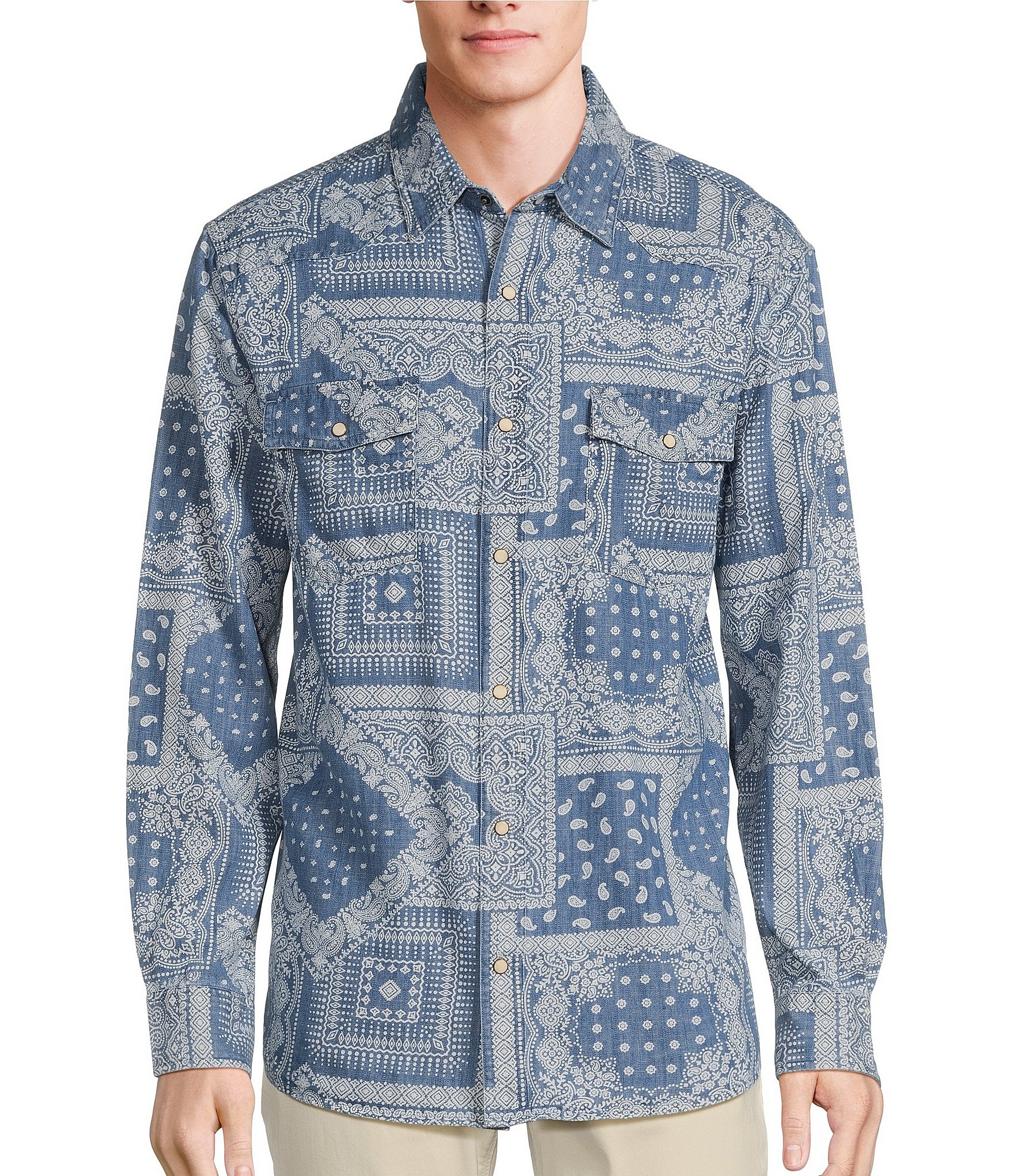 Rowm Into The Blue Indigo Bandana | Collection Long Dillard\'s Sleeve Shirt Print
