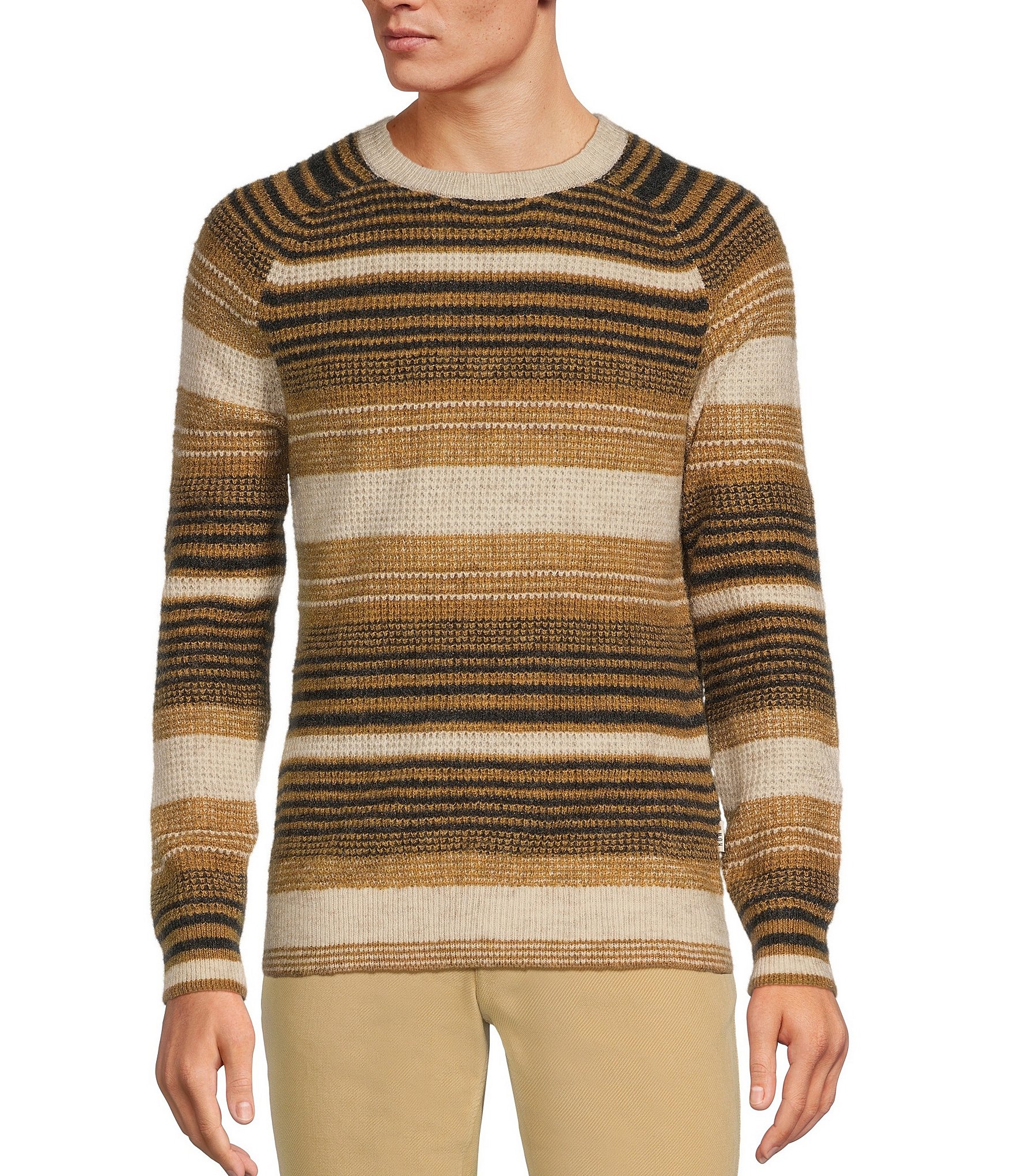 Rowm Long Raglan Sleeve Textured Horizontal Stripe Crewneck 